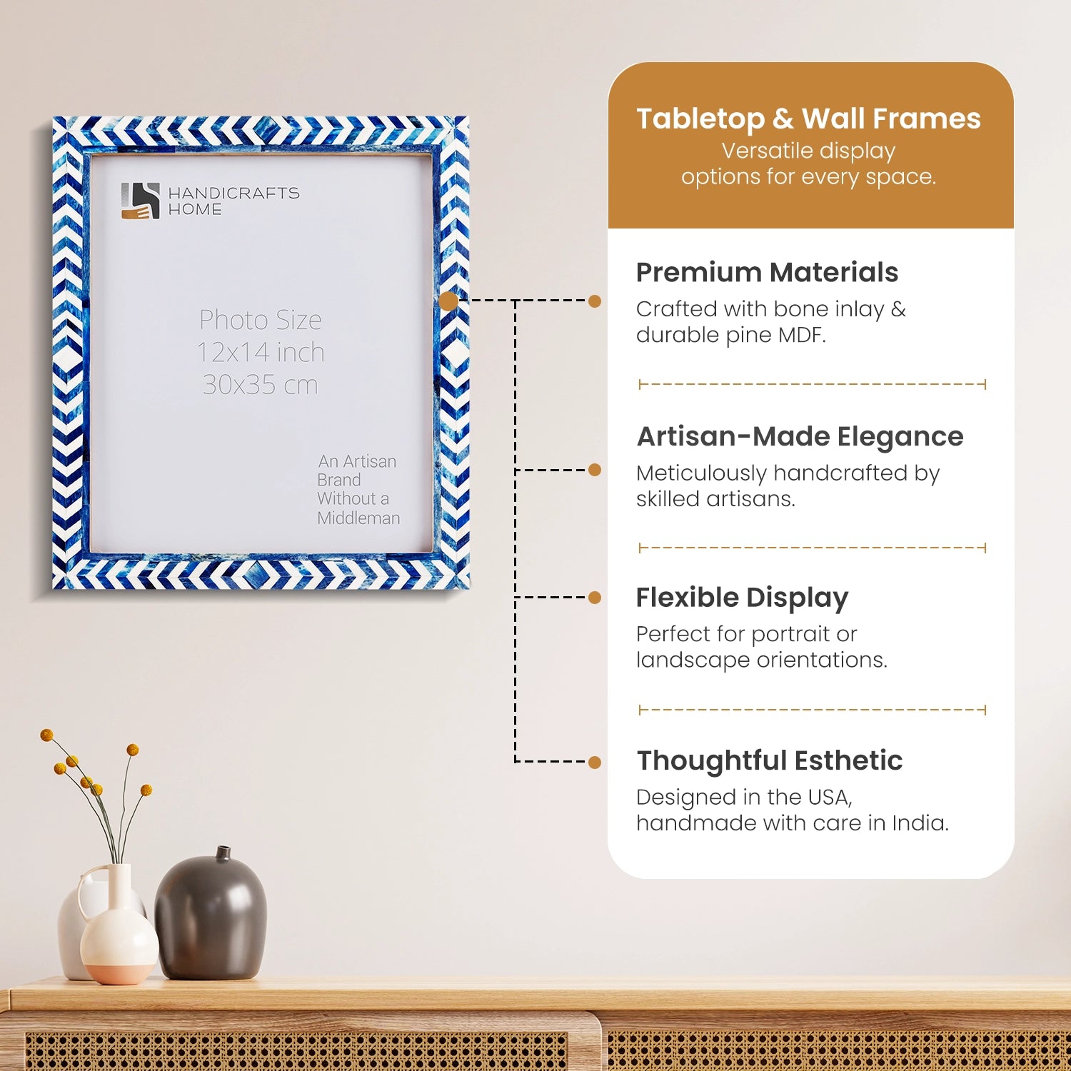 Poster Frames Taj Pattern Collection Bone, Resin Inlay, Blue, 4 Sizes