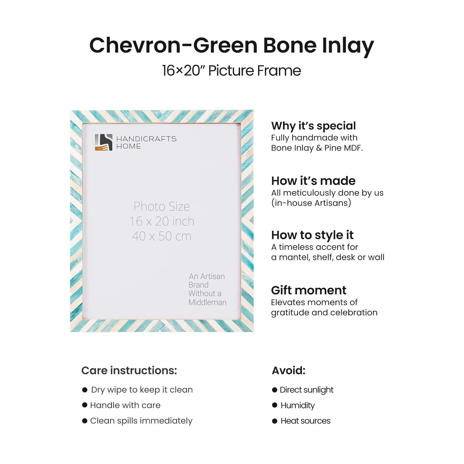 Chevron Collection, Bone Inlay, Green, 23 Sizes