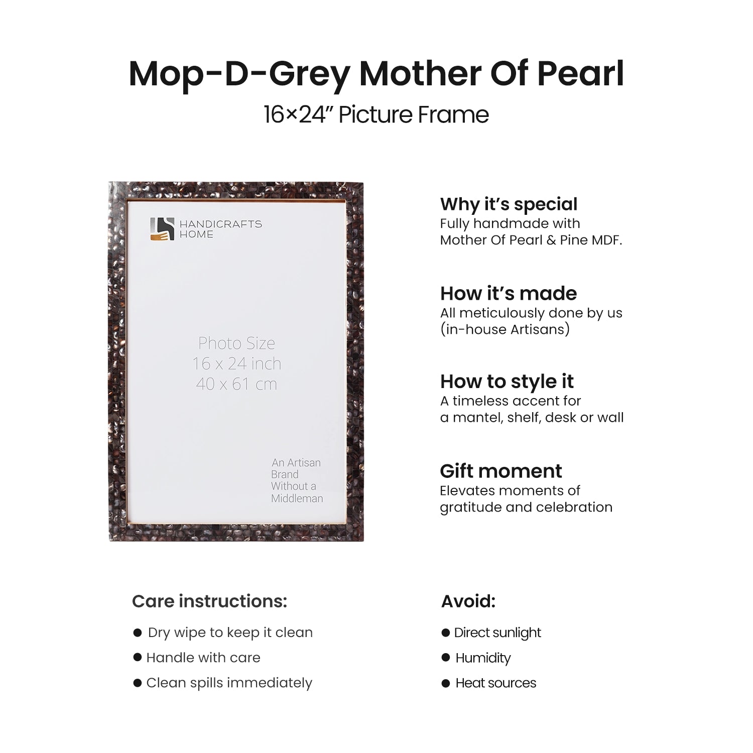 Poster Frame Mother of Pearl Collection, Grey, 20 Sizes