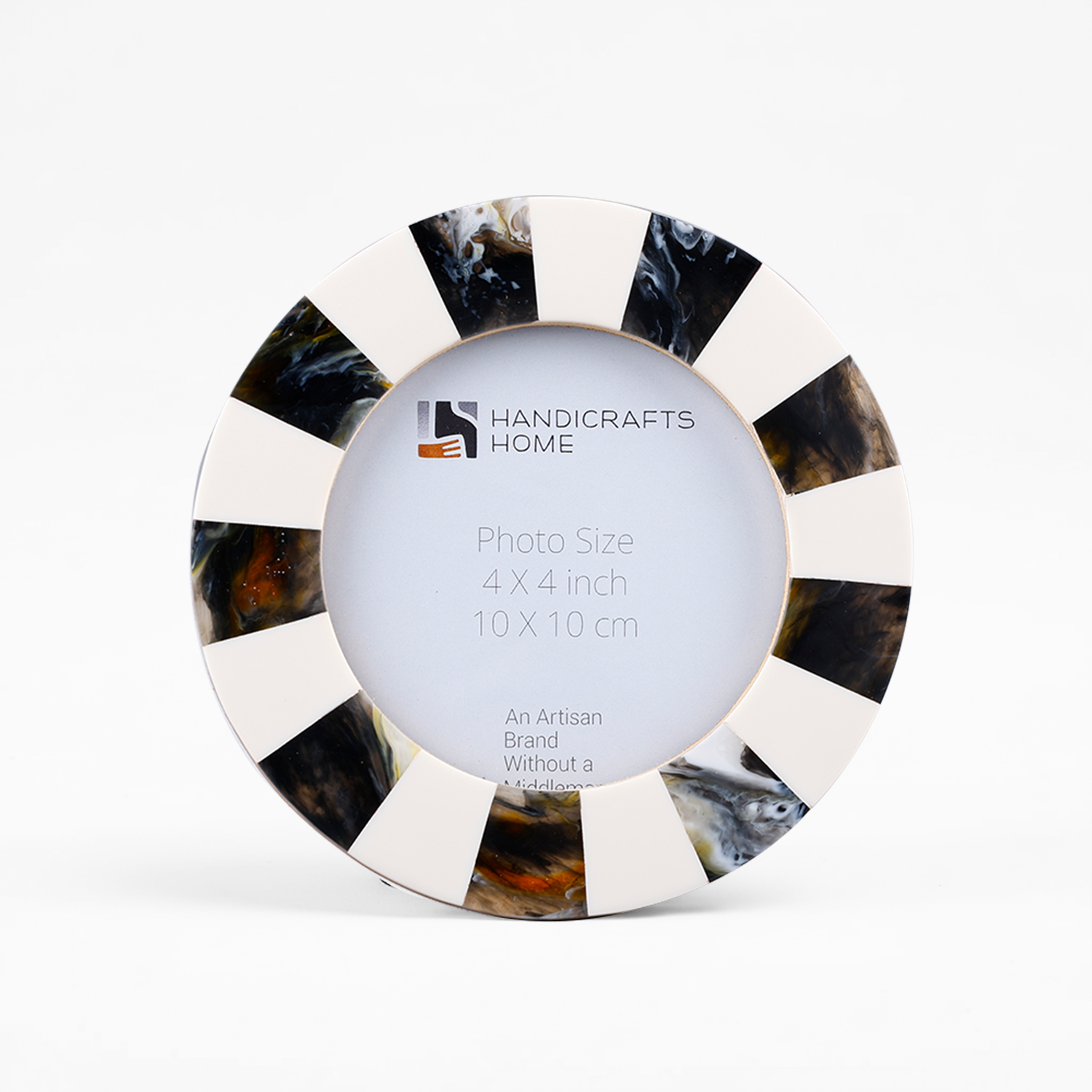 Round Resin Inlay Baby Picture Frame 4x4 Black white Nursery Decor