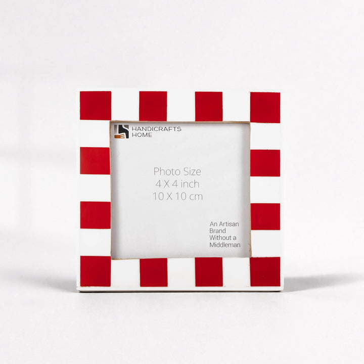 Handmade Checkered Picture Frame - Red & White Resin Inlay - 4x4 4x6 5x7 8x10, for tabletop or wall display