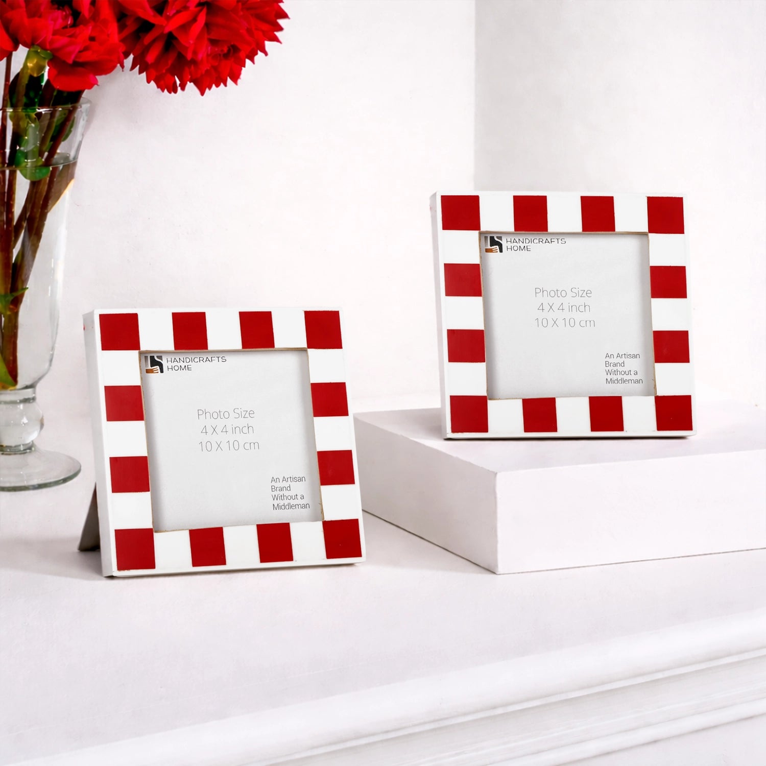 Red White Checkered Resin Inlay 4x4 Picture Frame Decor