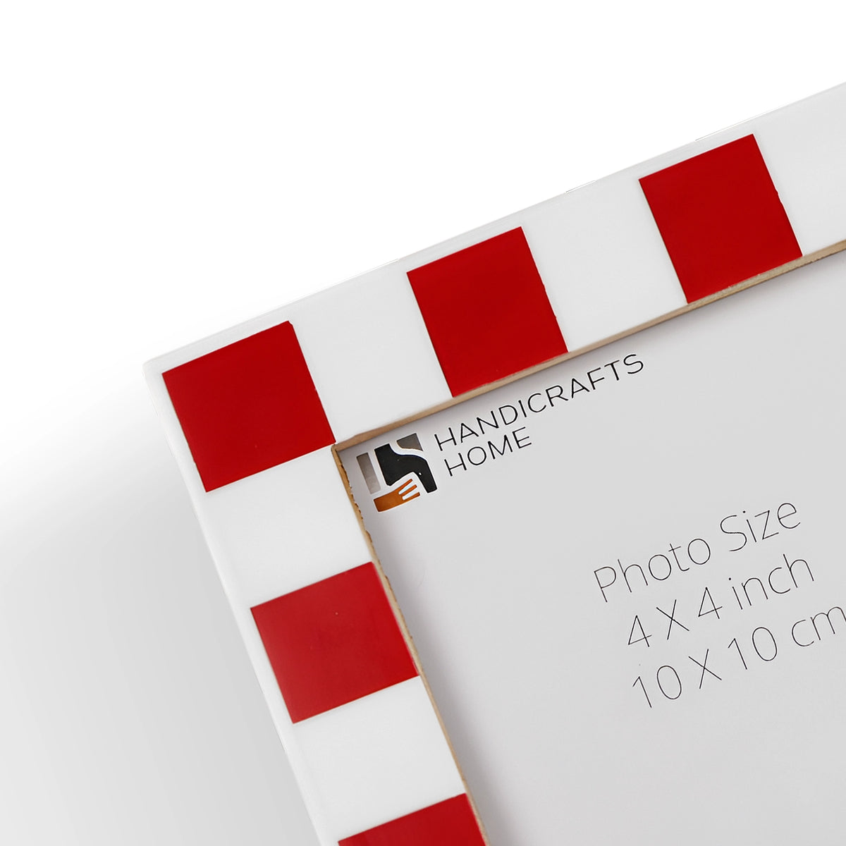 Handmade Checkered Picture Frame - Red & White Resin Inlay - 4x4 4x6 5x7 8x10, for tabletop or wall display