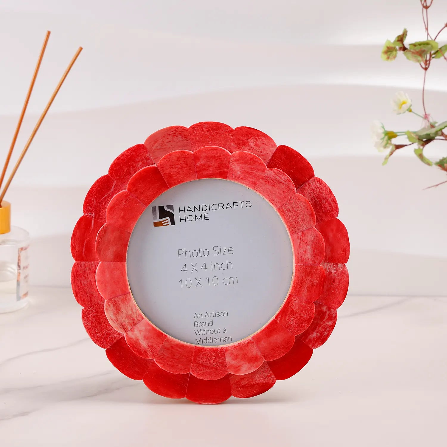 Red Scallop Bone Inlay Picture Photo Frame size 4” x 4”