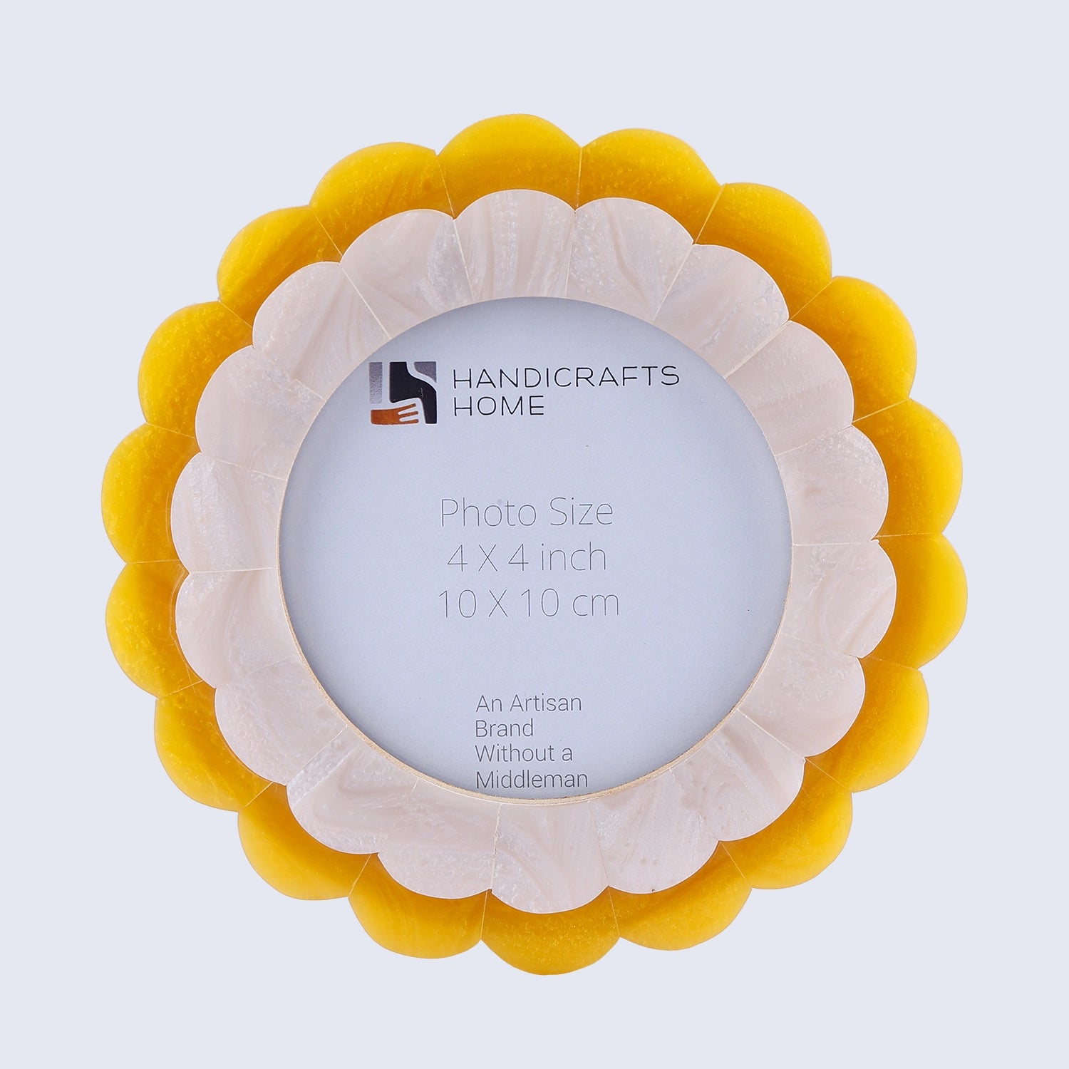 Round Baby Scalloped Resin Inlay Picture Frame, Yellow, 4" x 4"