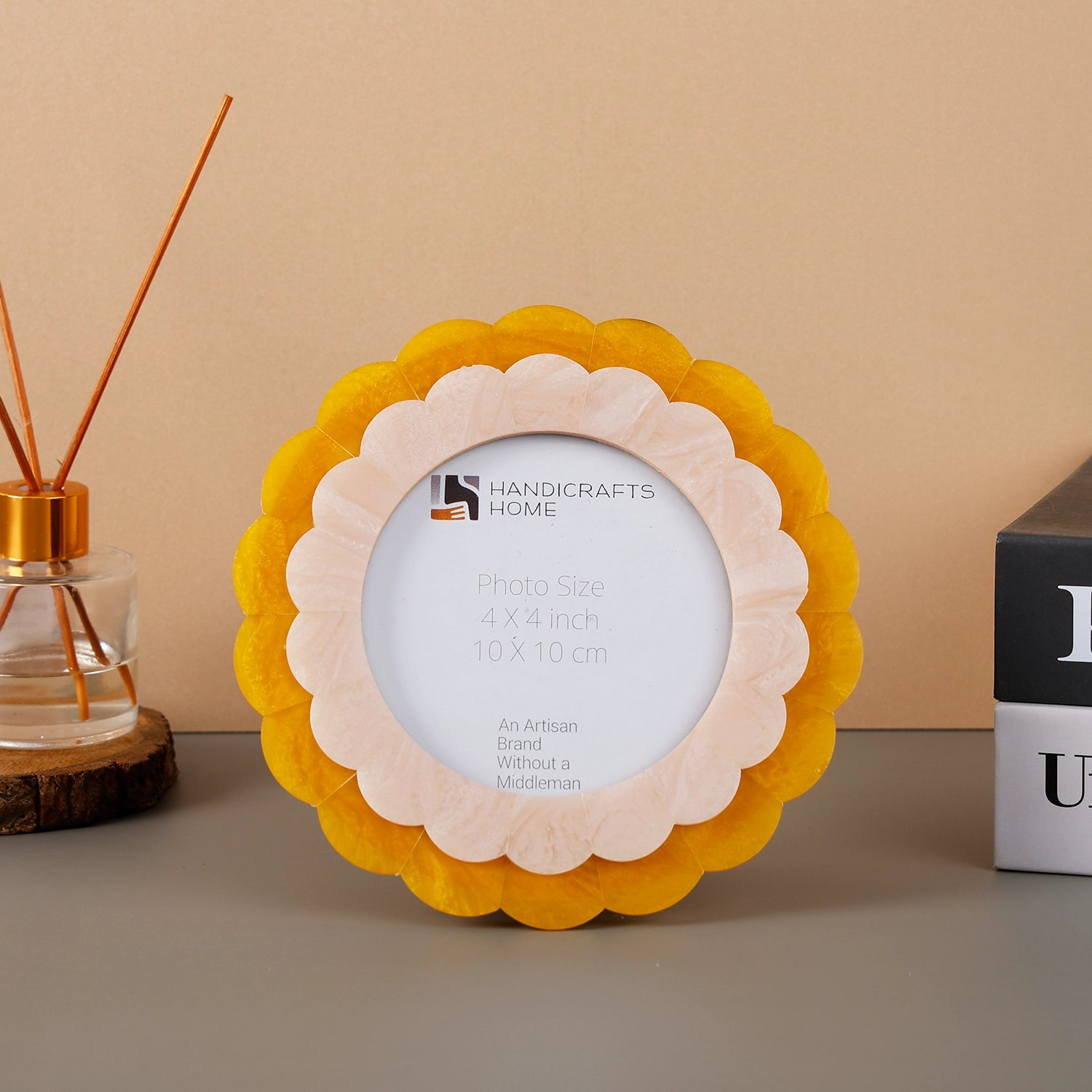 Round Baby Scalloped Resin Inlay Picture Frame, Yellow, 4" x 4"