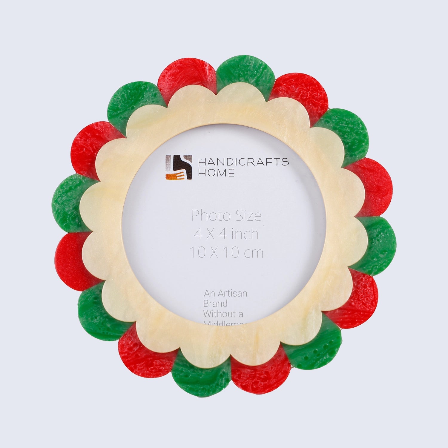 Baby Round Scalloped Resin Inlay Picture Frame, Red - Green, 4" x 4"