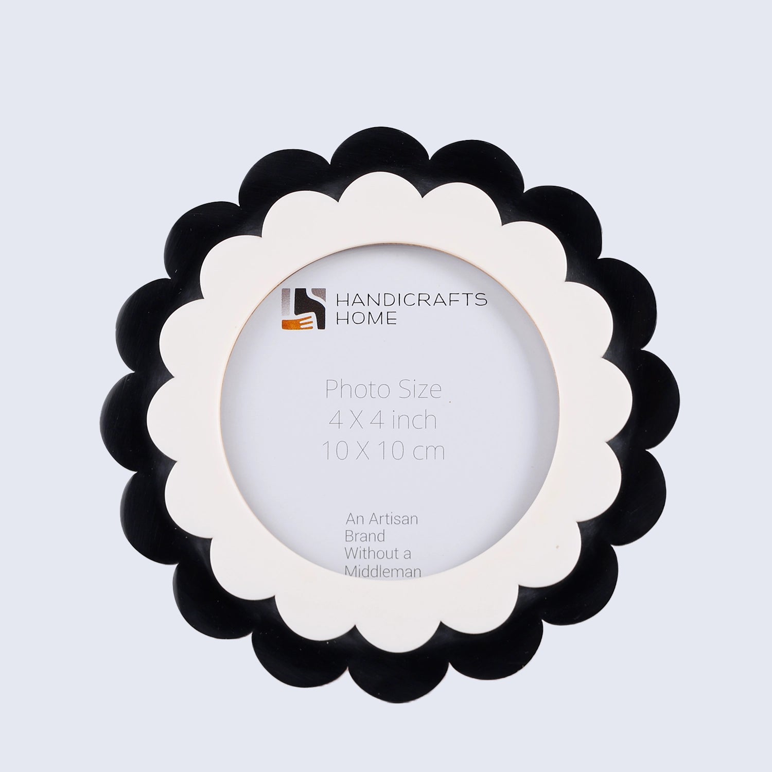Baby Round Scalloped Resin Inlay Picture Frame, White - Black, 4" x 4"
