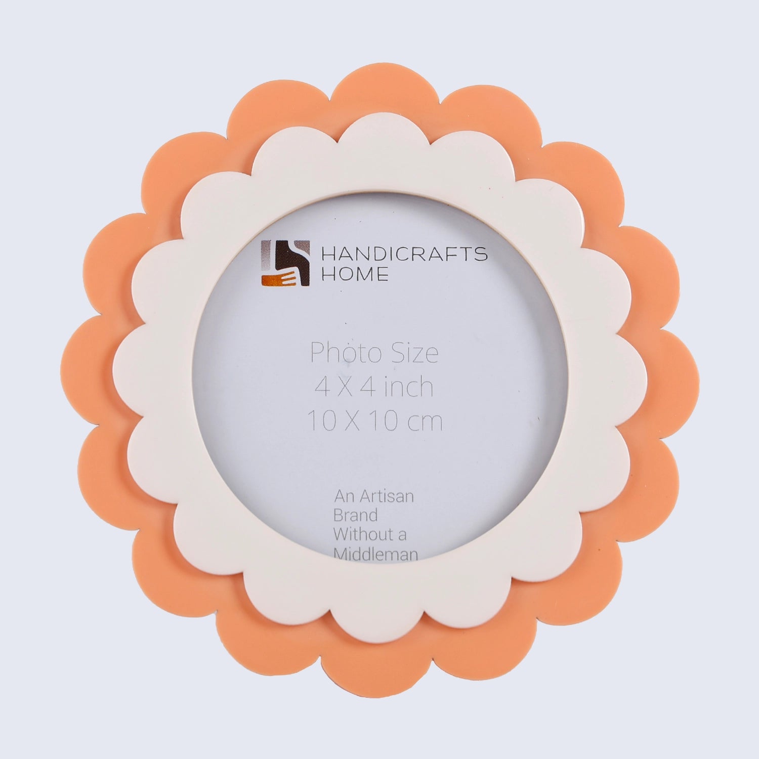Baby Round Scalloped Resin Inlay Picture Frame, Orange, 4" x 4"