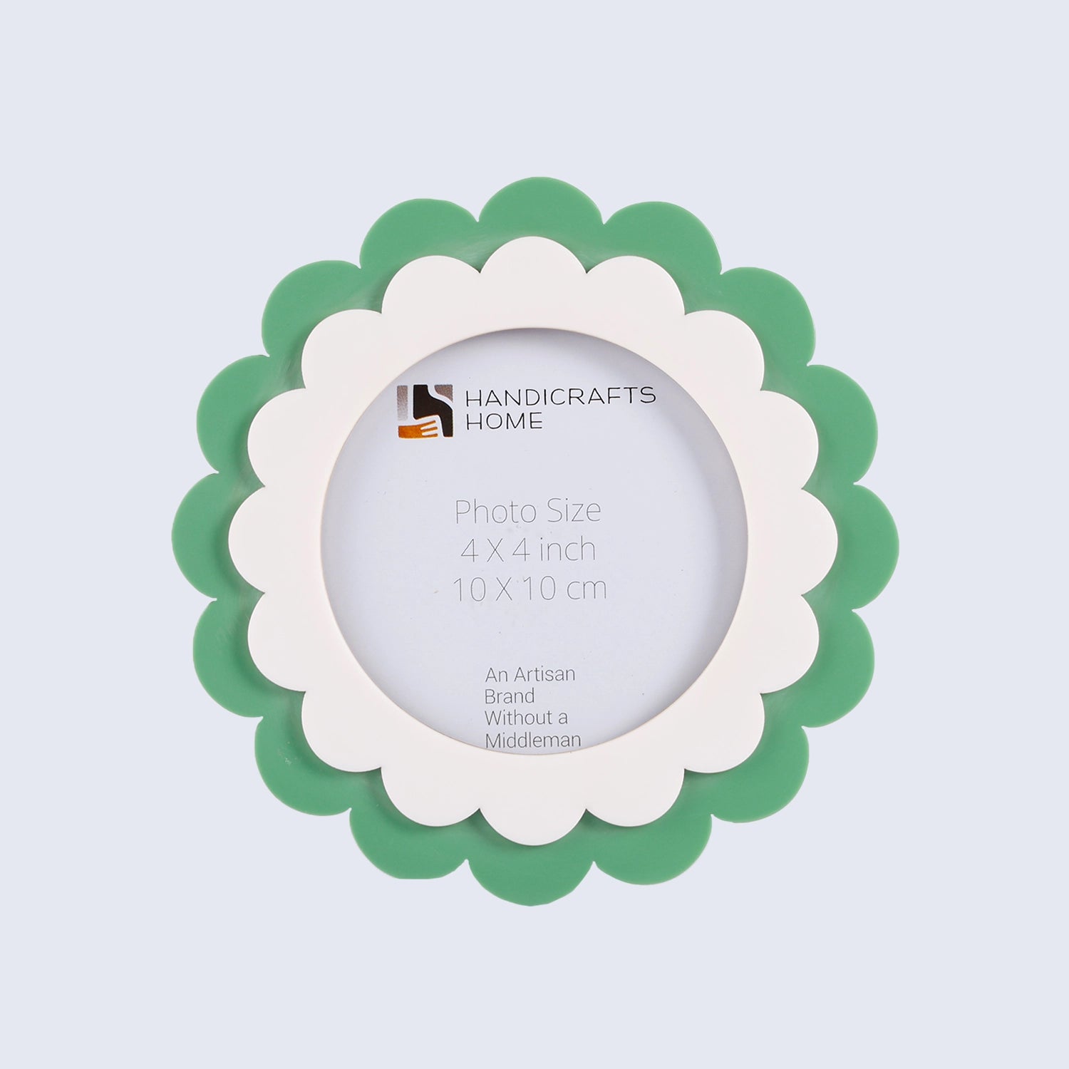 Baby Round Scalloped Resin Inlay Picture Frame, White - Green, 4" x 4"