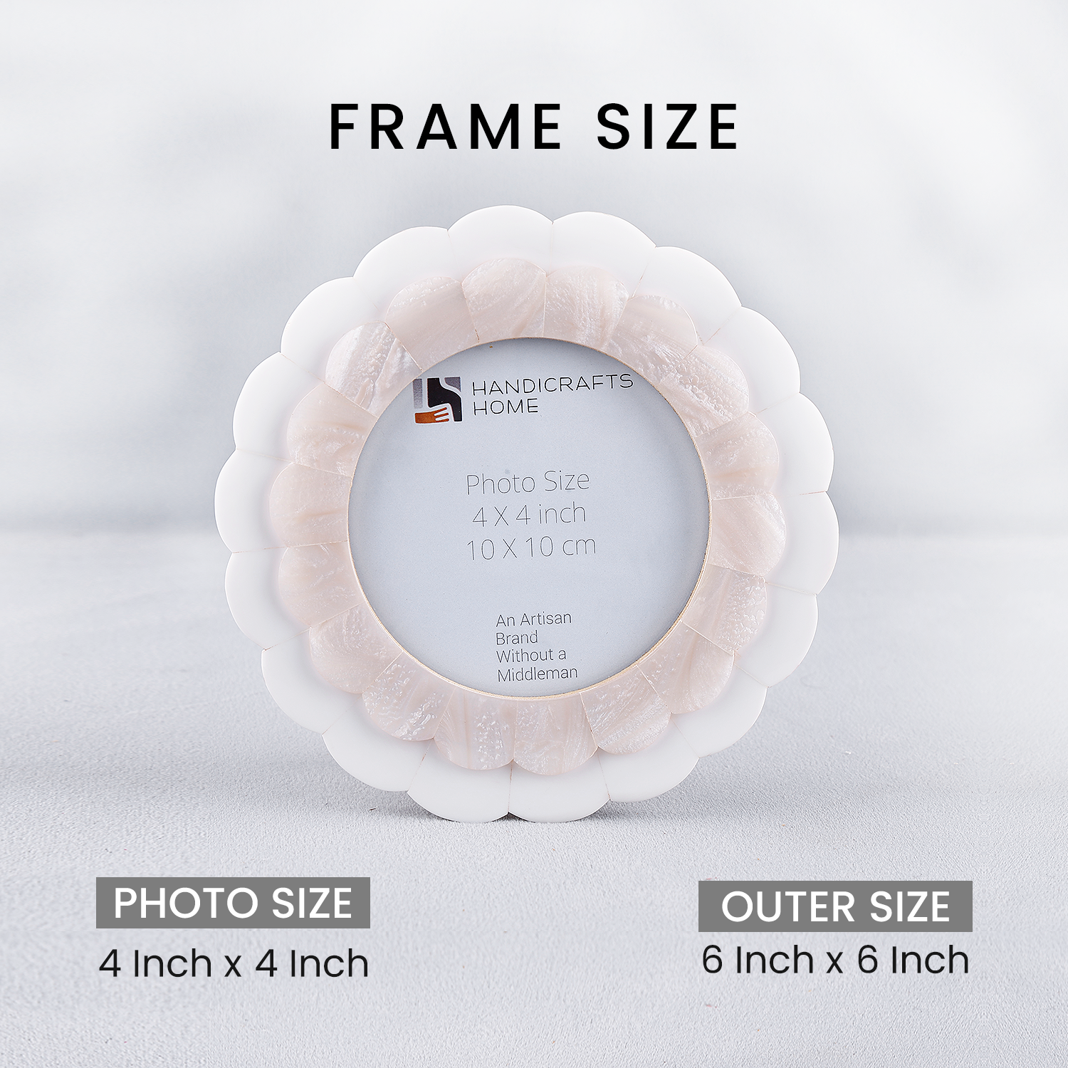 Pearl White Resin Inlay Picture Frame | Ivory Petal 4" Round Frame