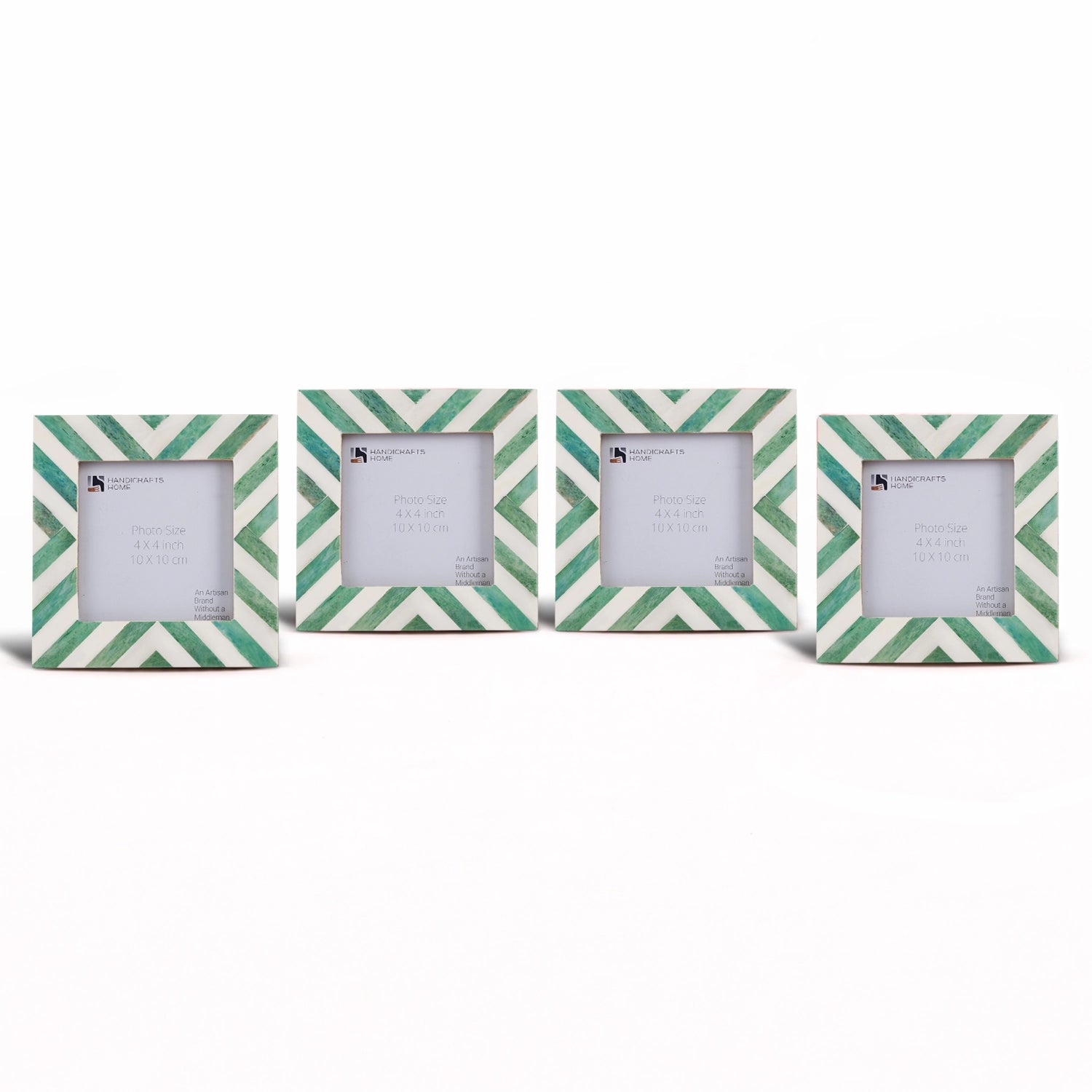 Baby Picture Frames Chevron Pattern Bone Inlay 4"x4", Green