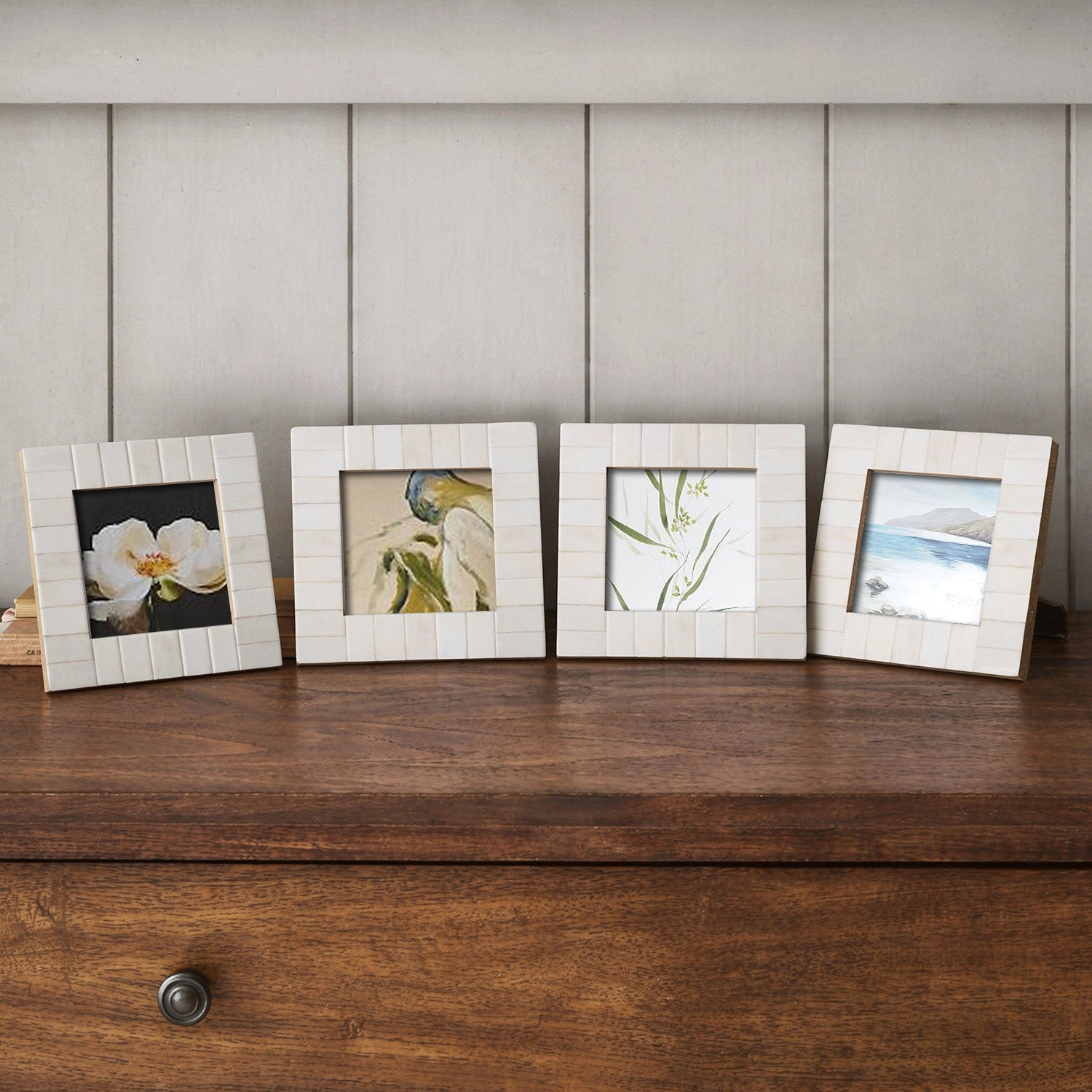 Baby Picture Frames Classic Pattern Bone Inlay Combo 4"x4", White