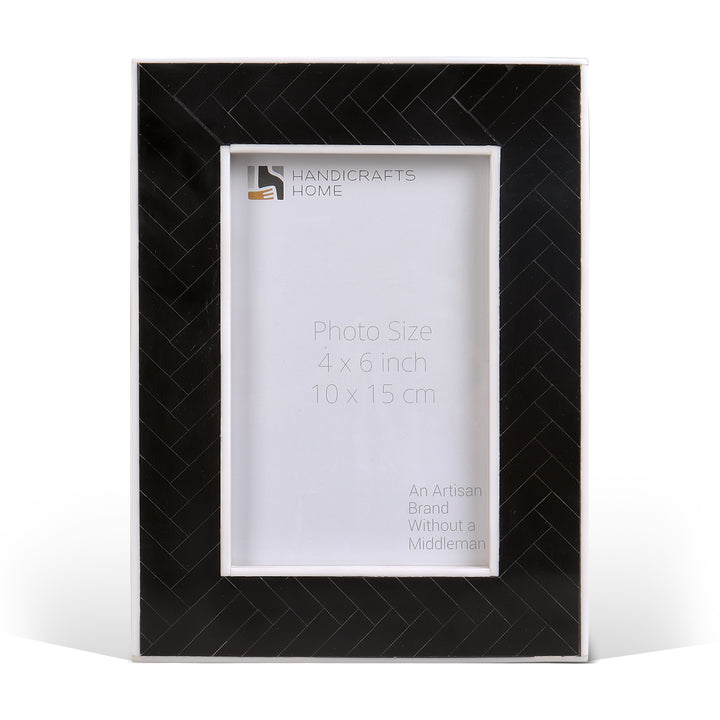 Handmade Picture Frames Chevron Pattern Collection Resin Inlay, Black-White-4x6 , 5x7", for tabletop or wall display