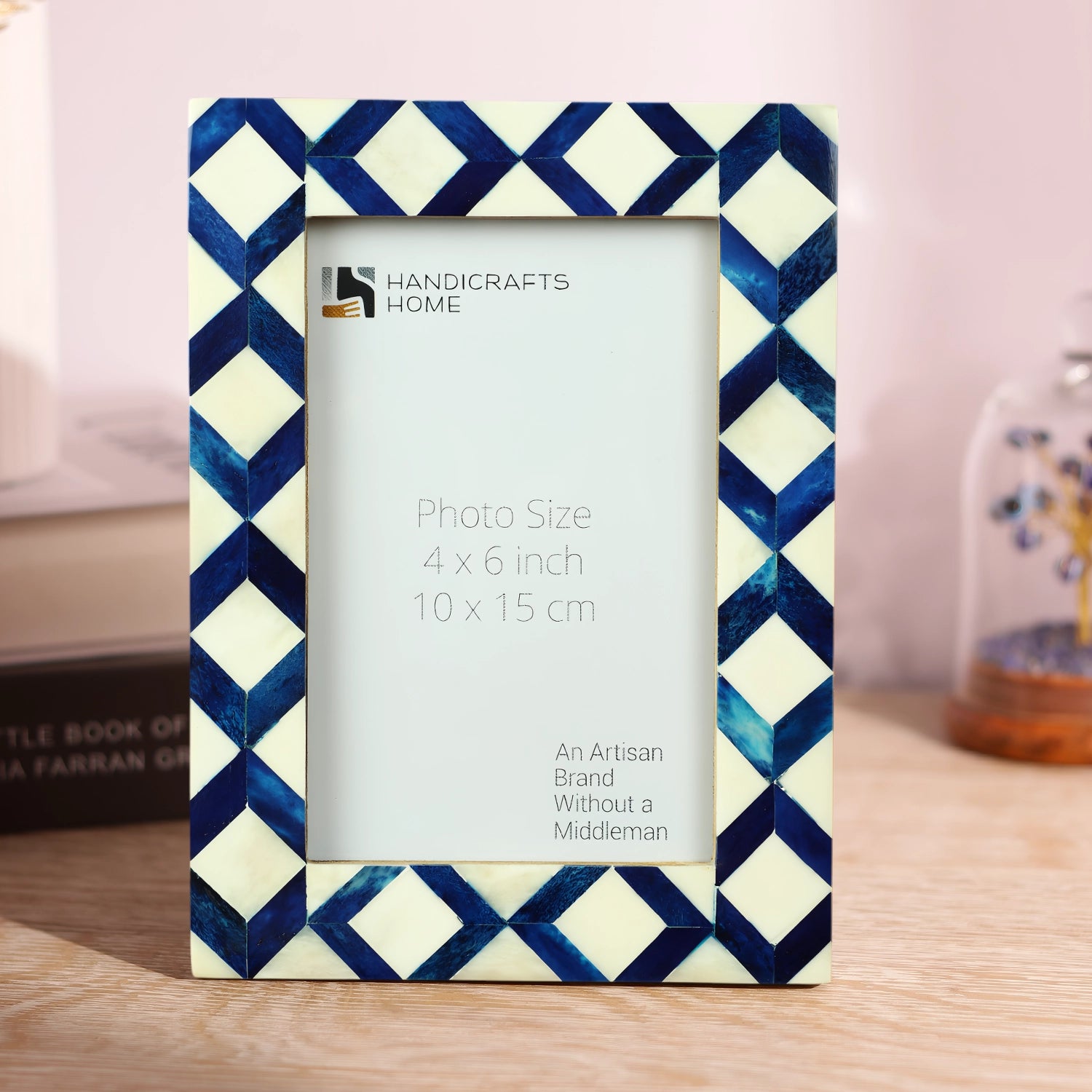 Picture Frame Diamond Pattern Collection Bone Inlay Blue & White – 4x6 & 5x7"
