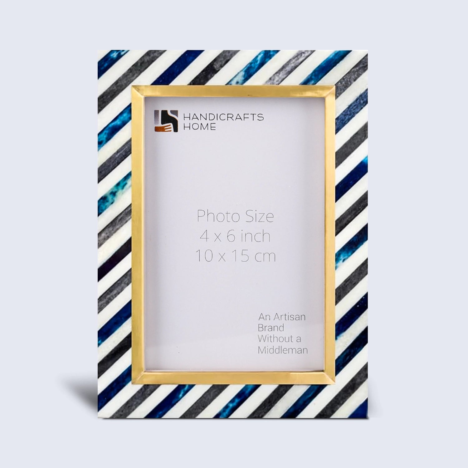 Picture Frame Diagonal Stripe Collection Bone Inlay, Brass & Wood Blue – 4x6 & 5x7"