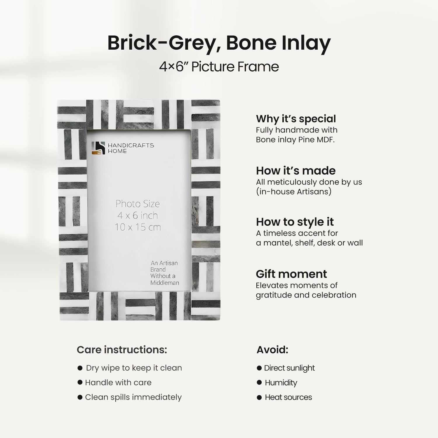 Grey Bone Inlay Grid Block Decor Picture Frame 4x6 5x7