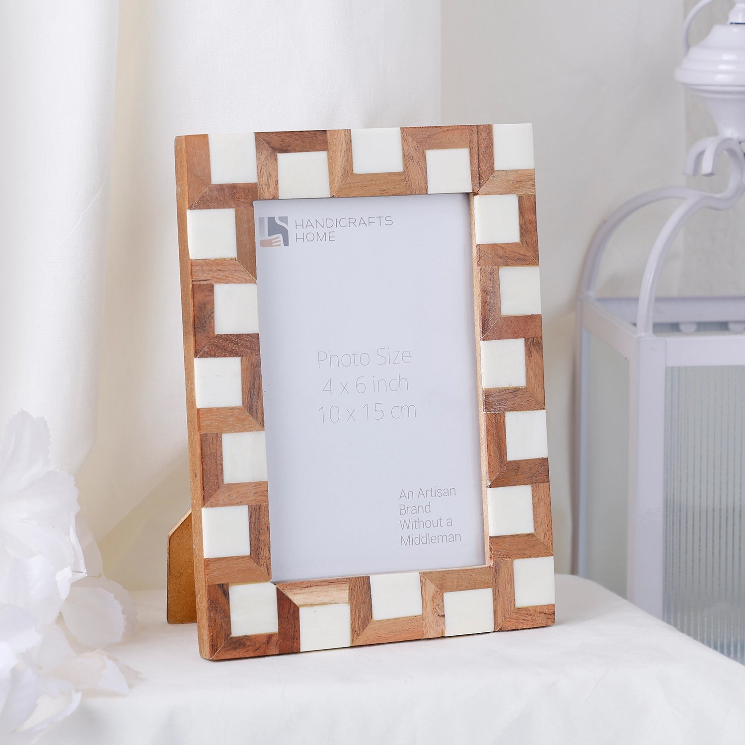 Picture Frame Escher Cube Collection Bone Inlay Brown & White – 4x6 & 5x7"