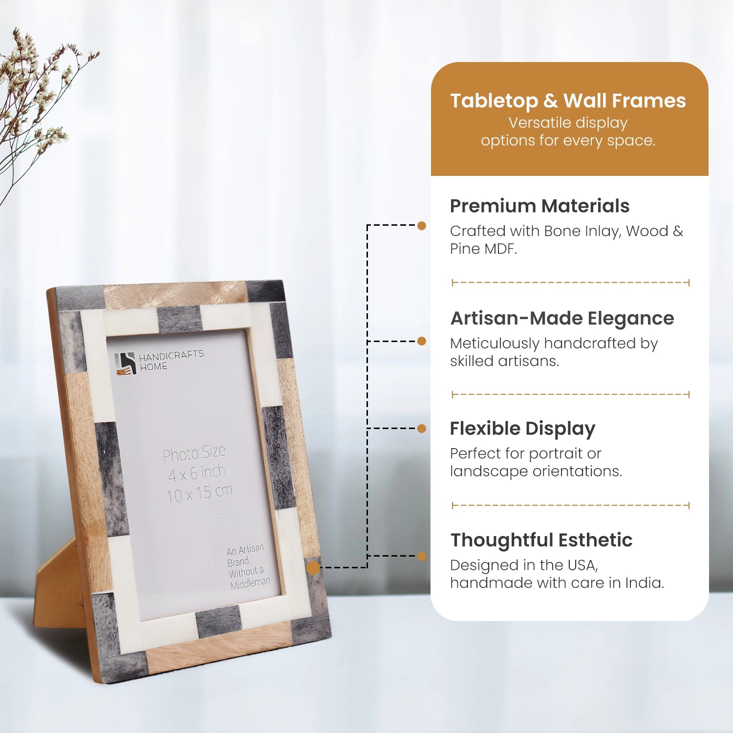 Picture Frames Tile Pattern Collection Wood & Bone Inlay -4x6, 5x7
