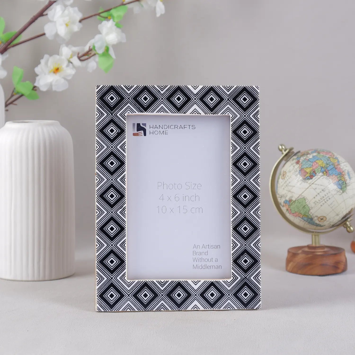 Picture Frame Tribal Collection Bone Inlay Black & White – 4x6 & 5x7"
