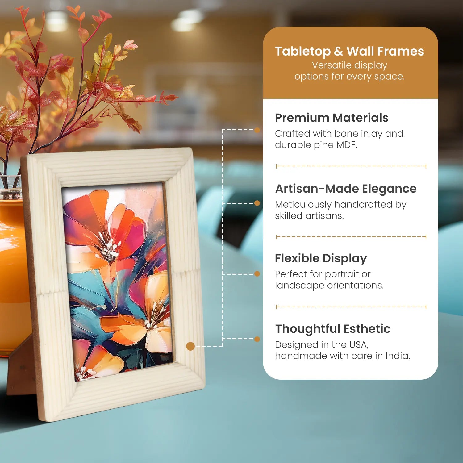 Picture Frame Hand-Carved Collection Bone Inlay White – 3 Sizes