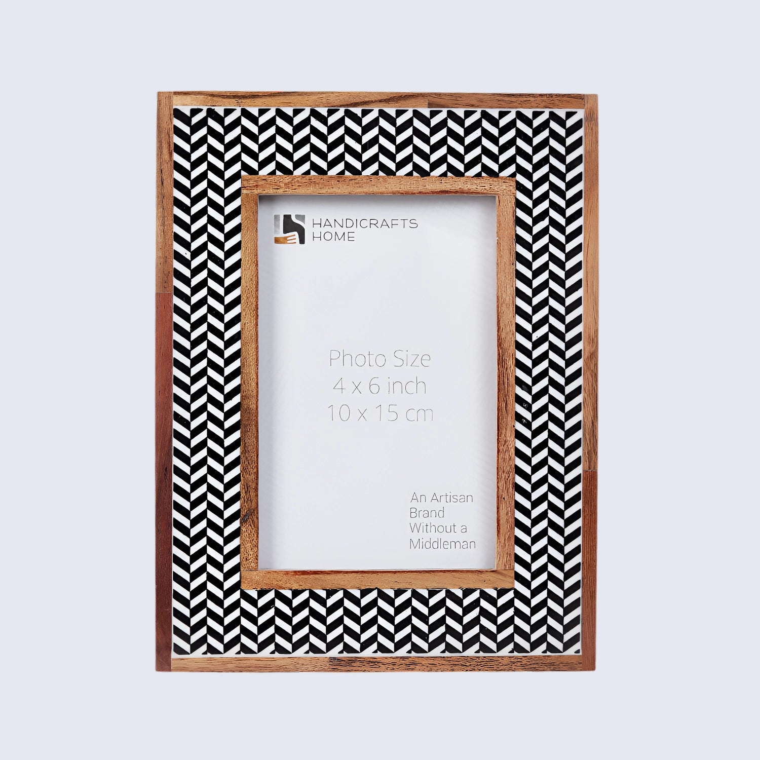 Picture Frame Chevron Herringbone Collection Resin Inlay & Wood Black & White – 4x6 & 5x7"