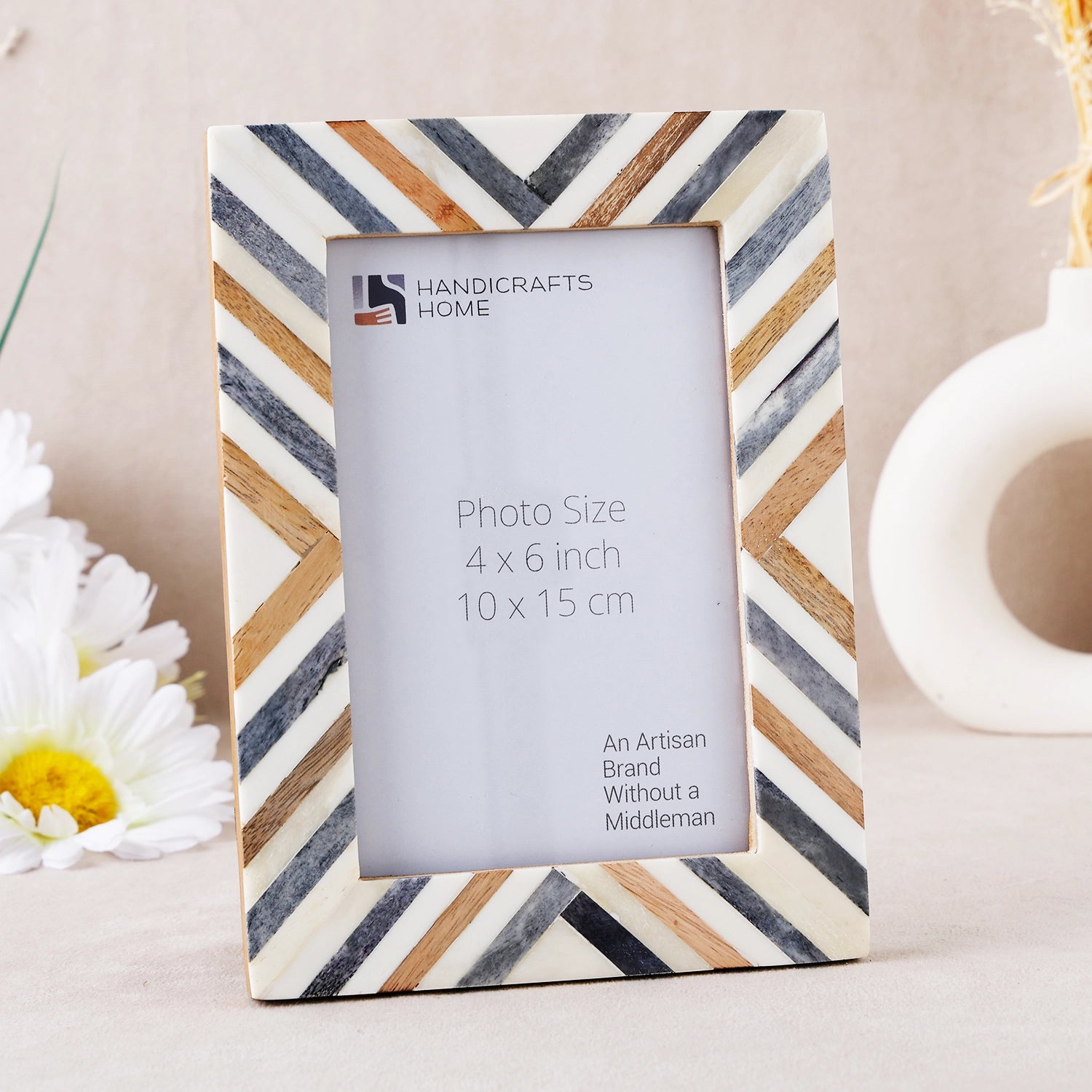 Picture Frame Hypno Dusk Collection Bone Inlay & Wood Grey & Brown – 4x6 & 5x7"