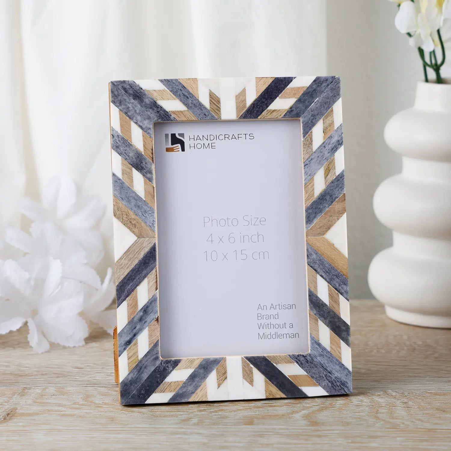 Picture Frame Hypno Ash Collection Bone Inlay, Wood Grey & White – 4x6 & 5x7"
