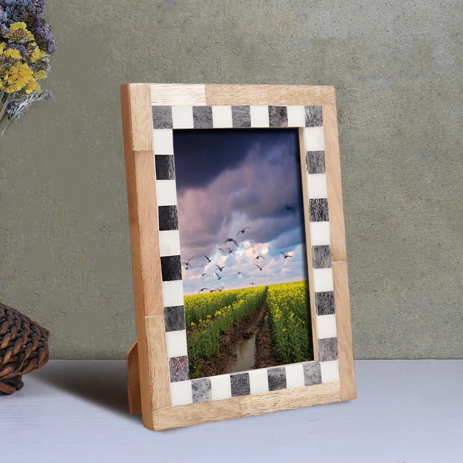 Picture Frame Checkered Collection Bone Inlay Grey & White – 4x6 & 5x7"