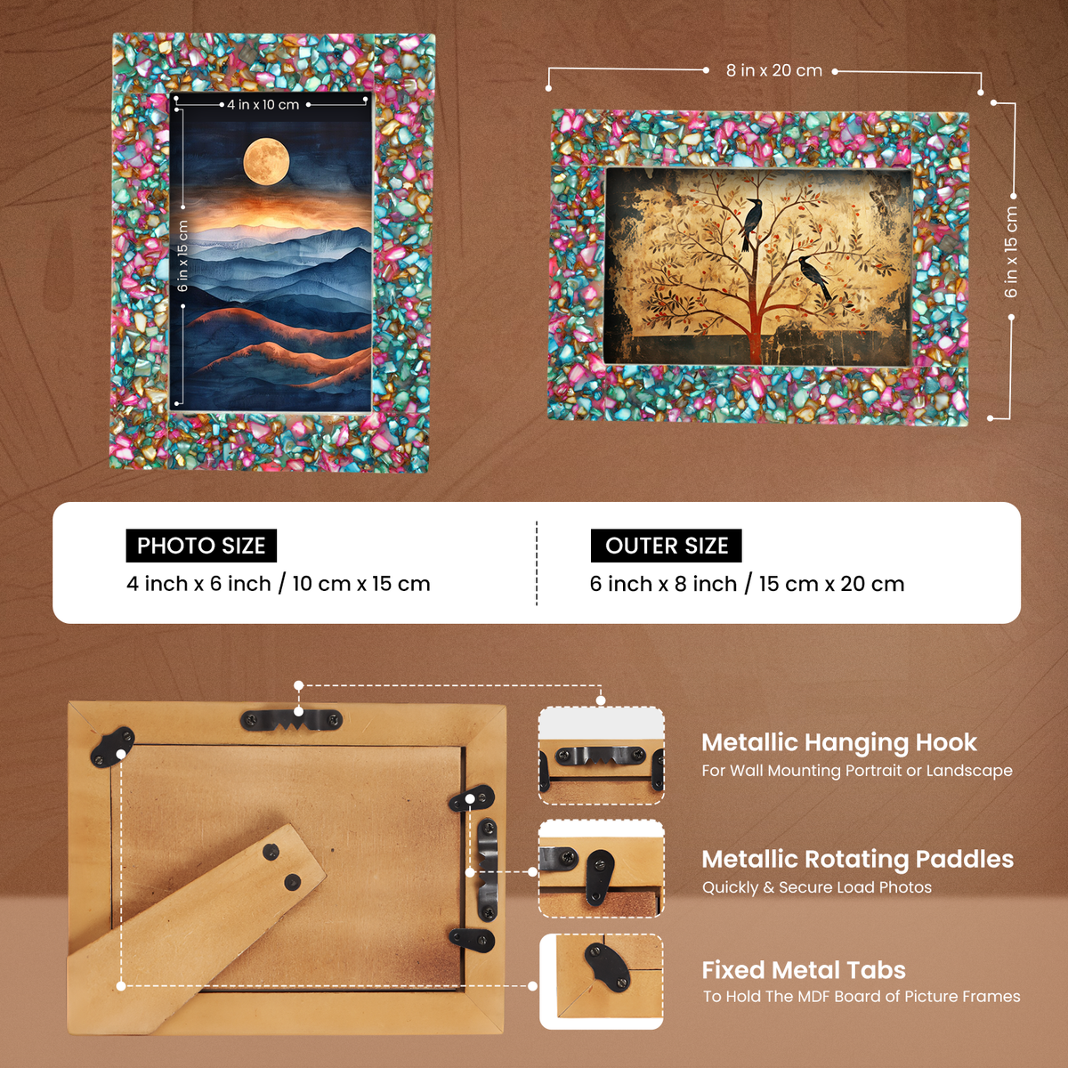 Pre Order Mother of Pearl & Resin Inlay Picture Frame | Crush Multi | Fits 4x6 Photos