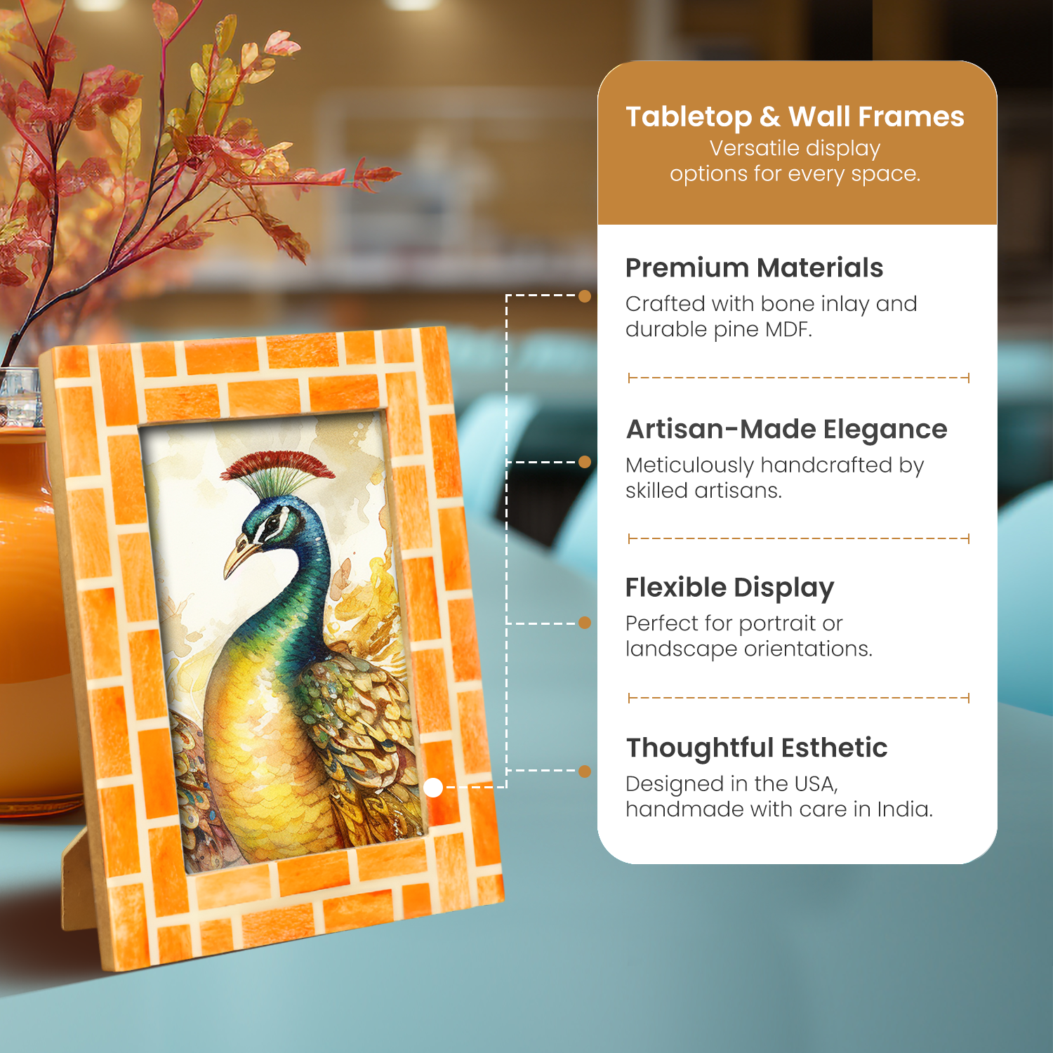 Picture Frames Mosaic Tile Collection Bone Inlay - Orange, 4x6 & 5x7