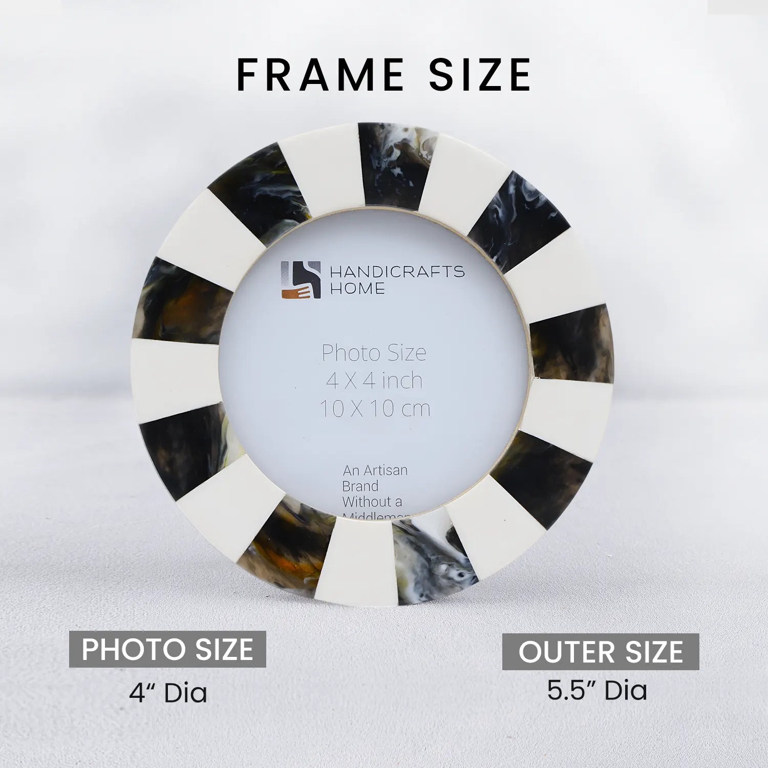 Round Resin Inlay Baby Picture Frame 4x4 Black white Nursery Decor