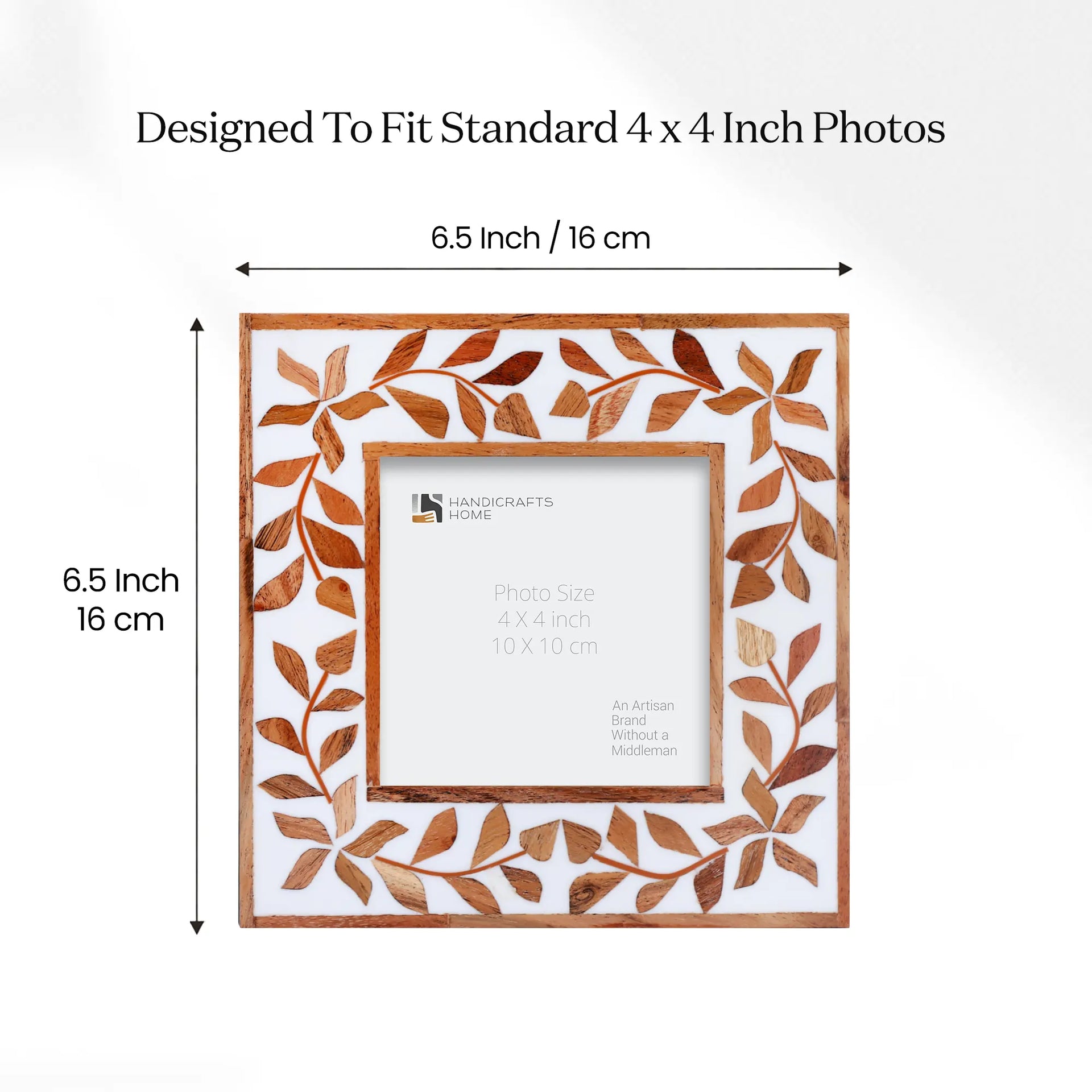 Alhambra Resin & Wood Inlay Botanical Picture Frame - 4"x4"