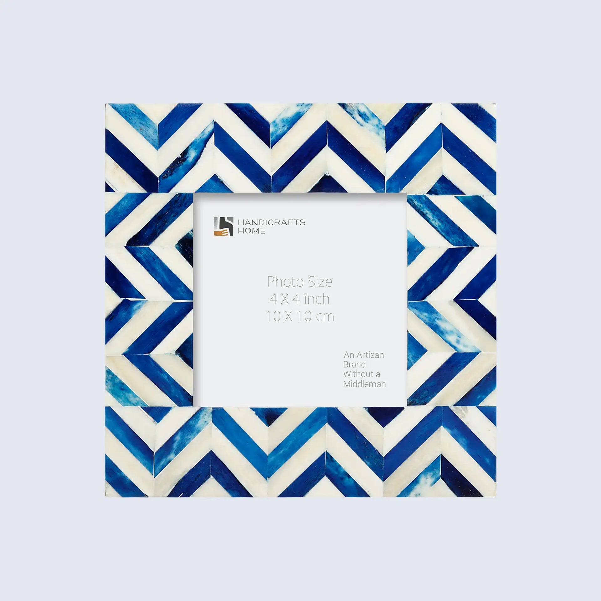 Baby Picture Frames Herringbone Pattern Collection Bone Inlay - Blue, 4" x 4"