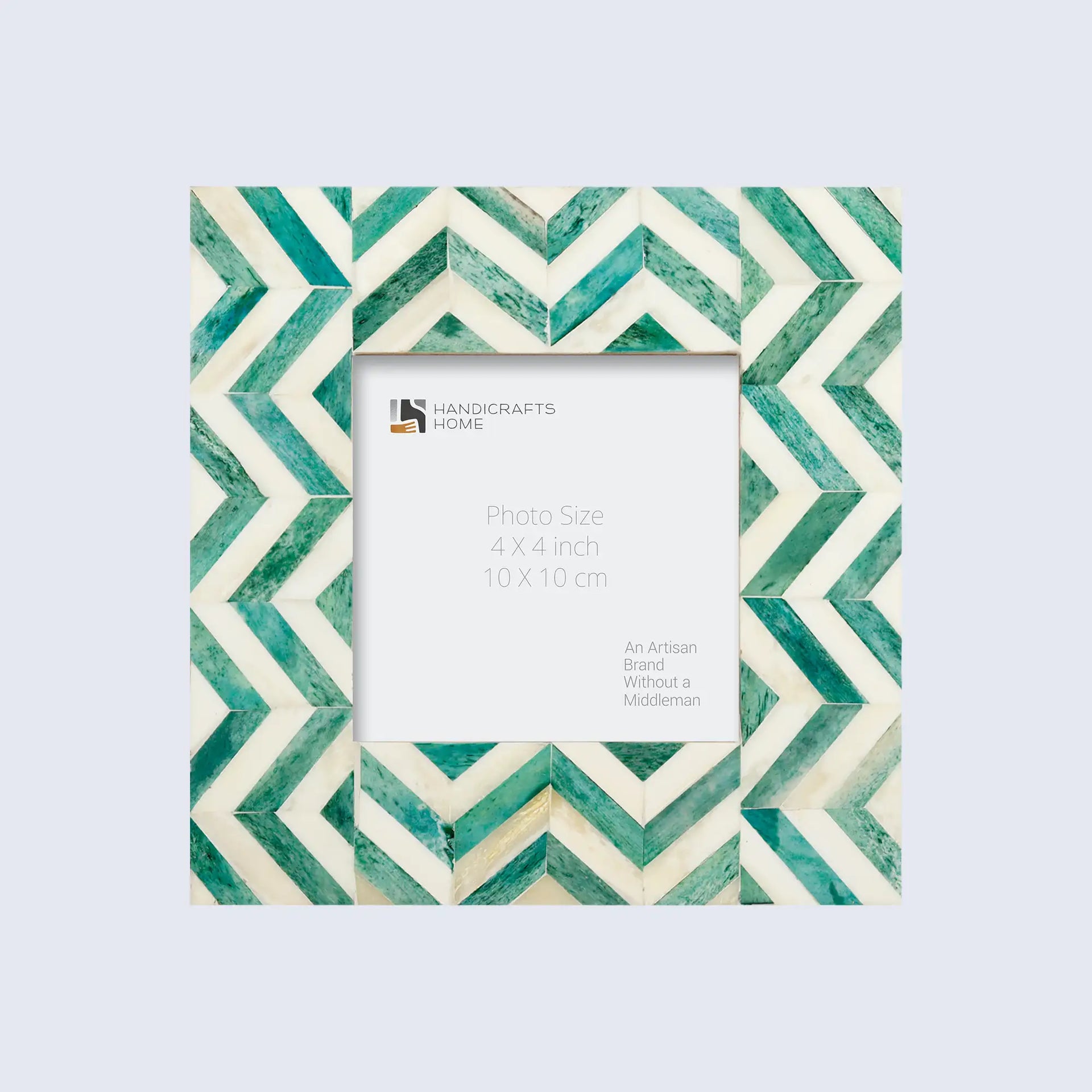 Baby Picture Frames Herringbone Pattern Collection Bone Inlay - Green, 4" x 4"