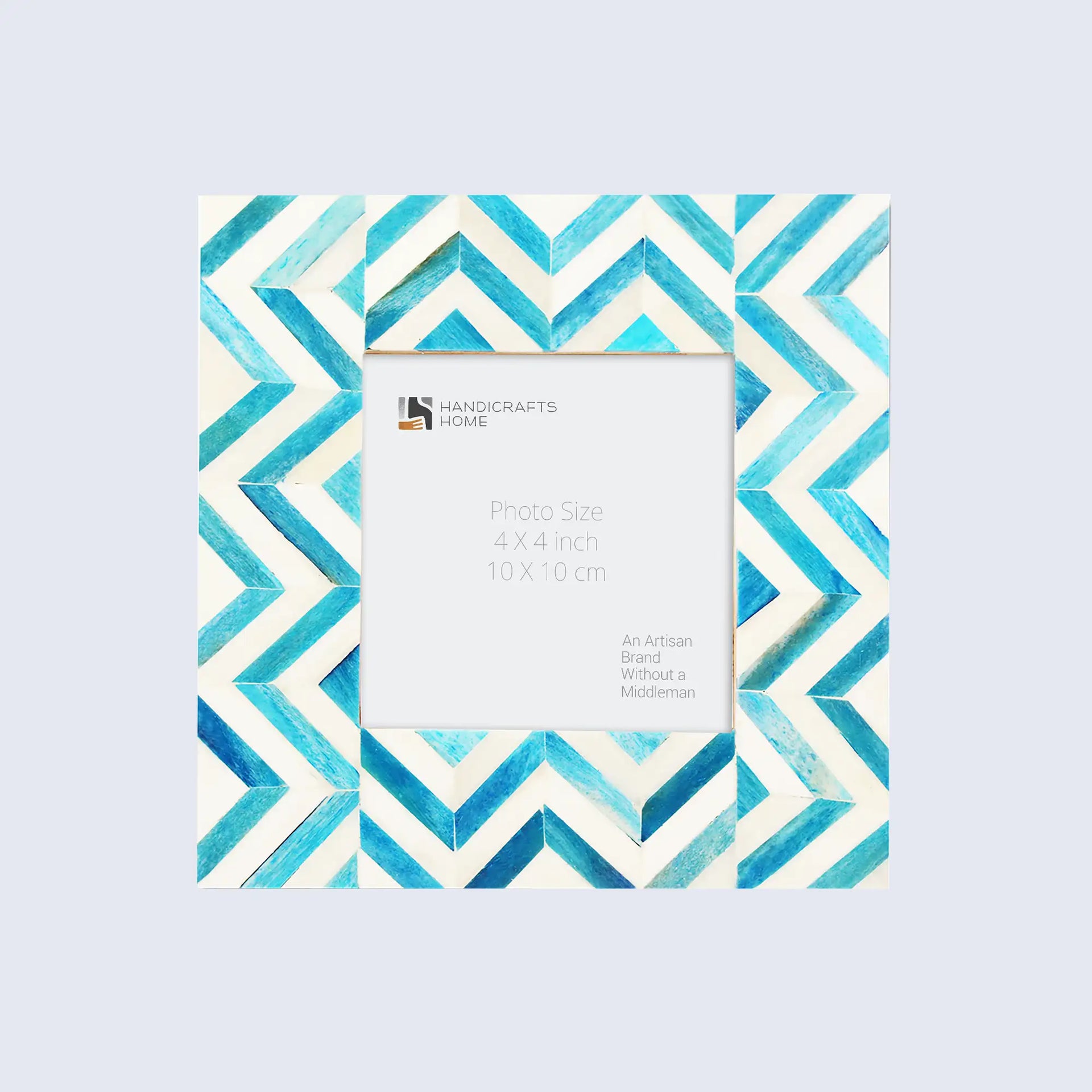 Baby Picture Frames Herringbone Pattern Collection Bone Inlay - Turq, 4" x 4"