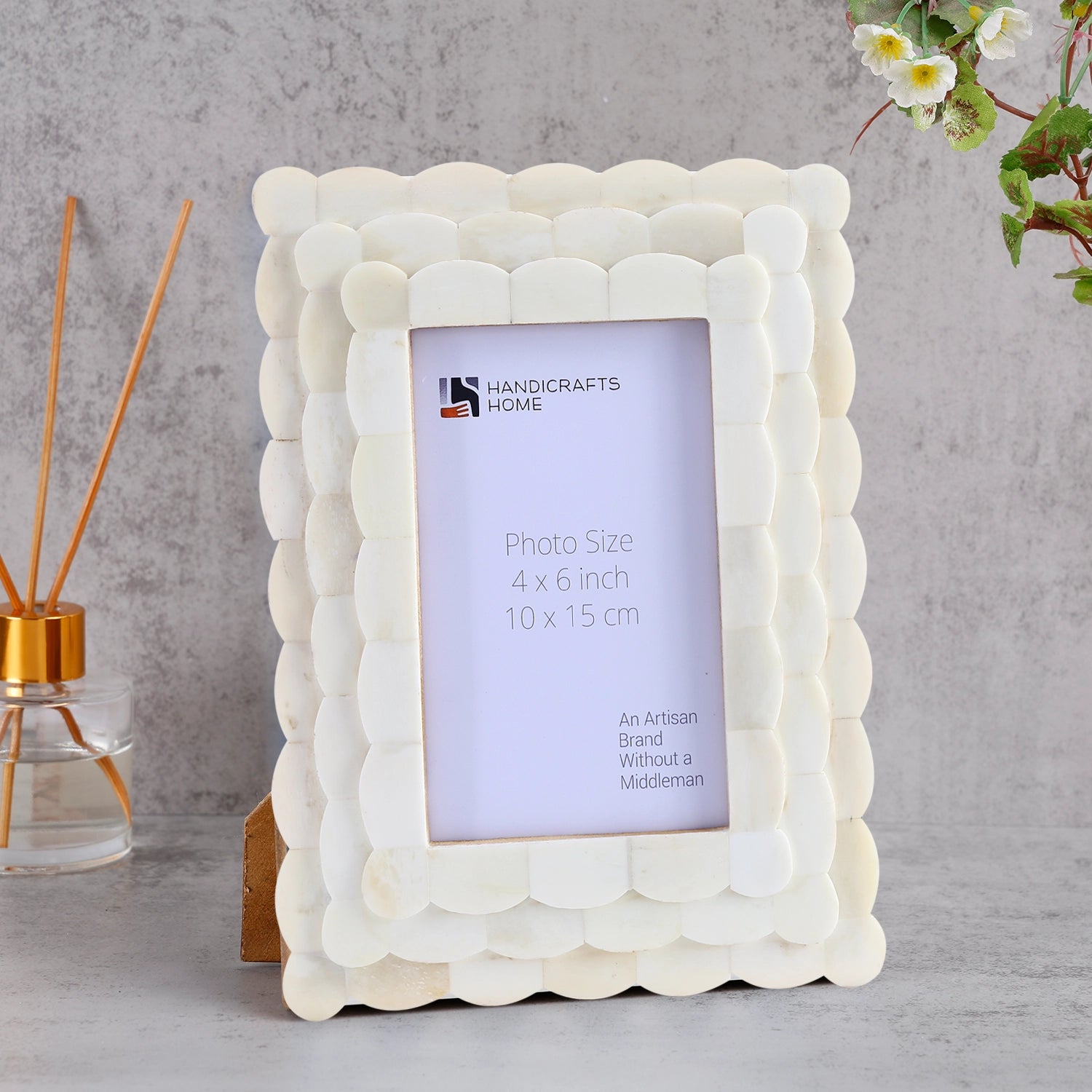 Picture Frame Scalloped Arts Collection Bone Inlay White 4x6