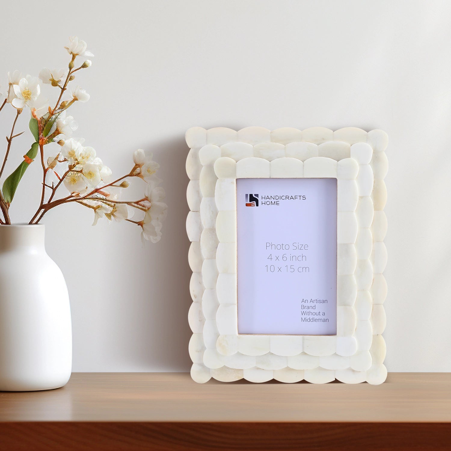 Picture Frame Scalloped Arts Collection Bone Inlay White 4x6