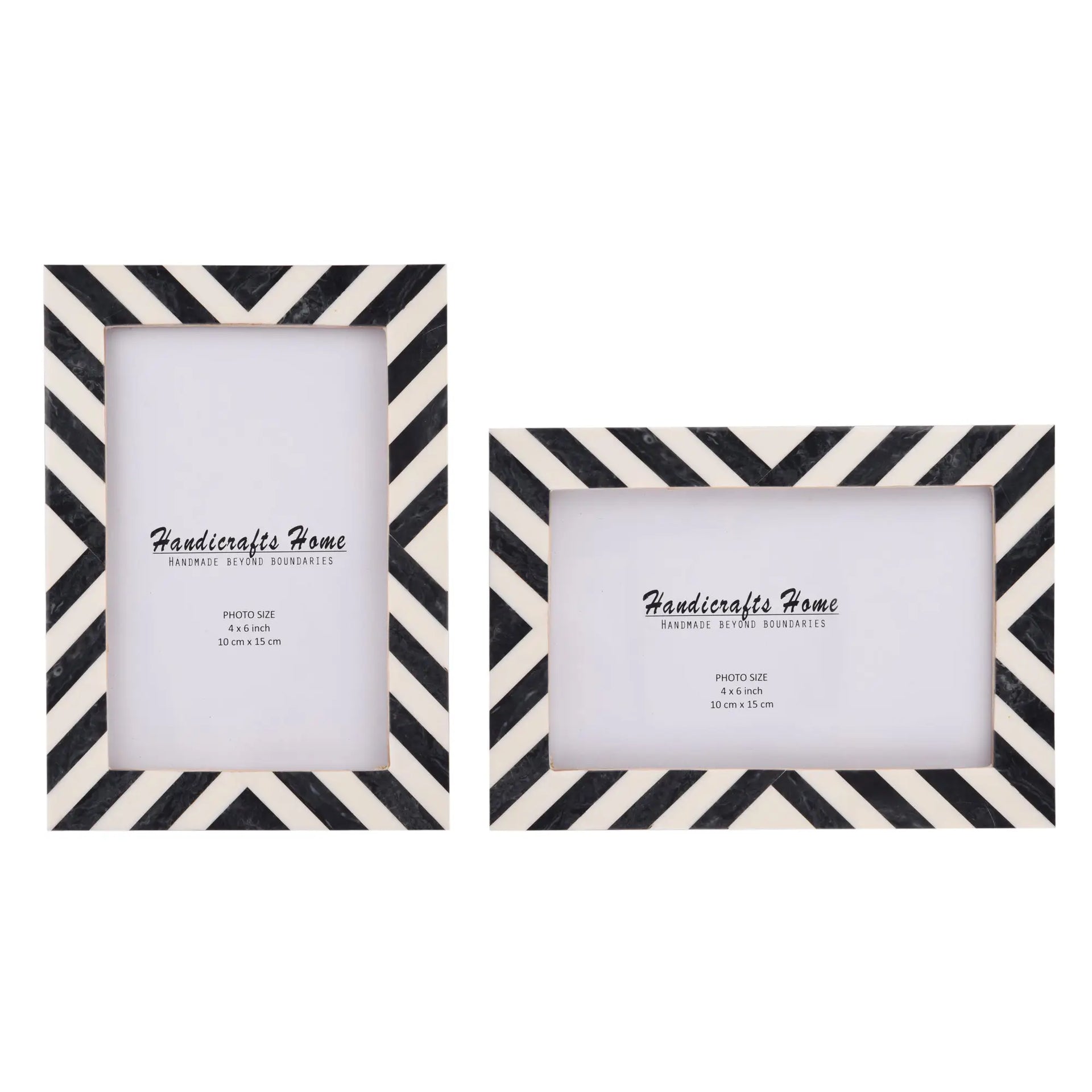 Candy Cane Liquorice Twist Resin Inlay Picture Frame, Black - White, 3 Sizes (Set of 2)