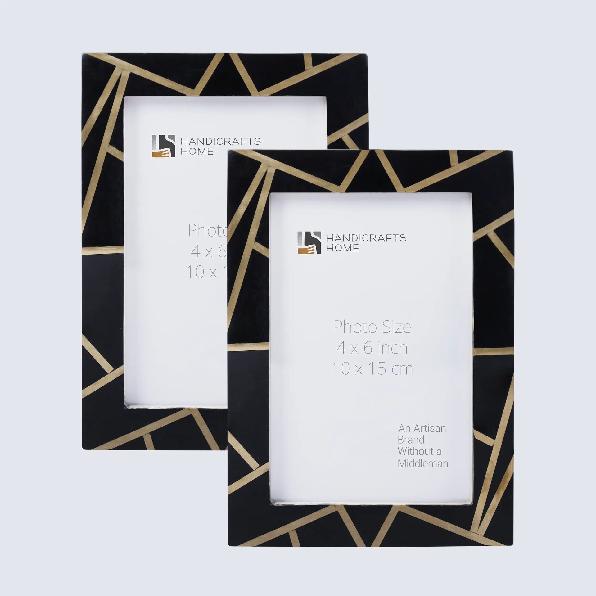 Picture Frame Deco Dazzle Collection Resin & Brass Inlay Black & Gold-3 sizes (Pack of 2)