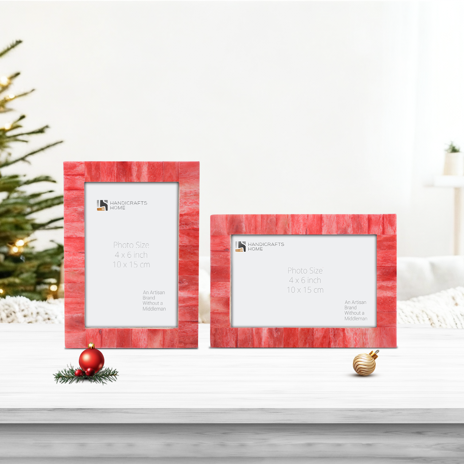 Picture Frame Classic Pattern Collection Bone Inlay Red, Pack of 2, 3 sizes
