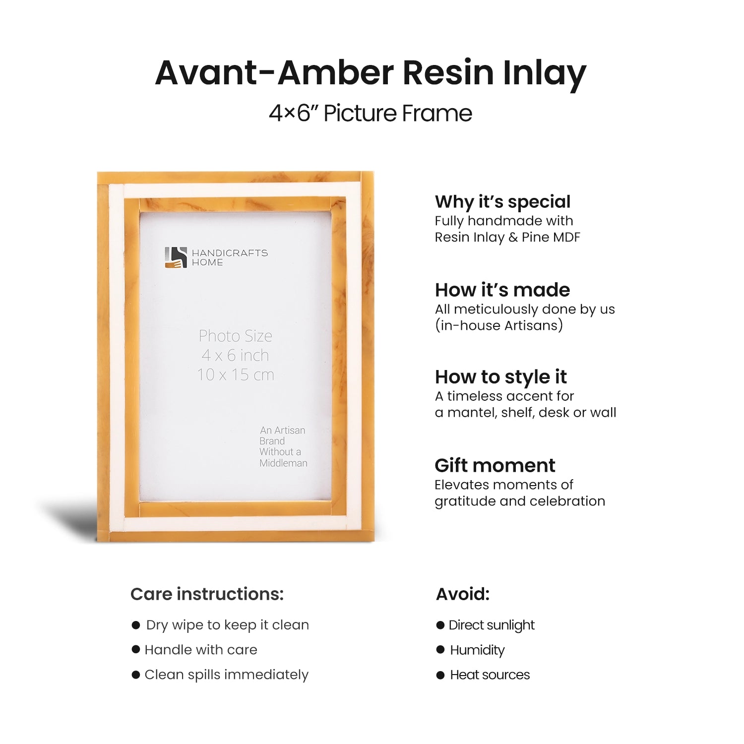 Picture Frame Avant Amber Collection Resin Inlay Orange & White – 4x6, 5x7 & 8x10"