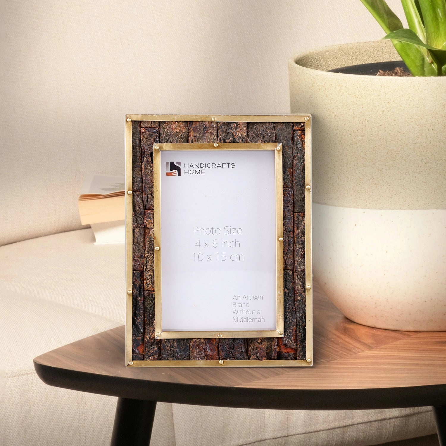 Picture Frame Blacksmith Bastion Collection Brass & Wood Inlay Brown & Gold – 4x6"