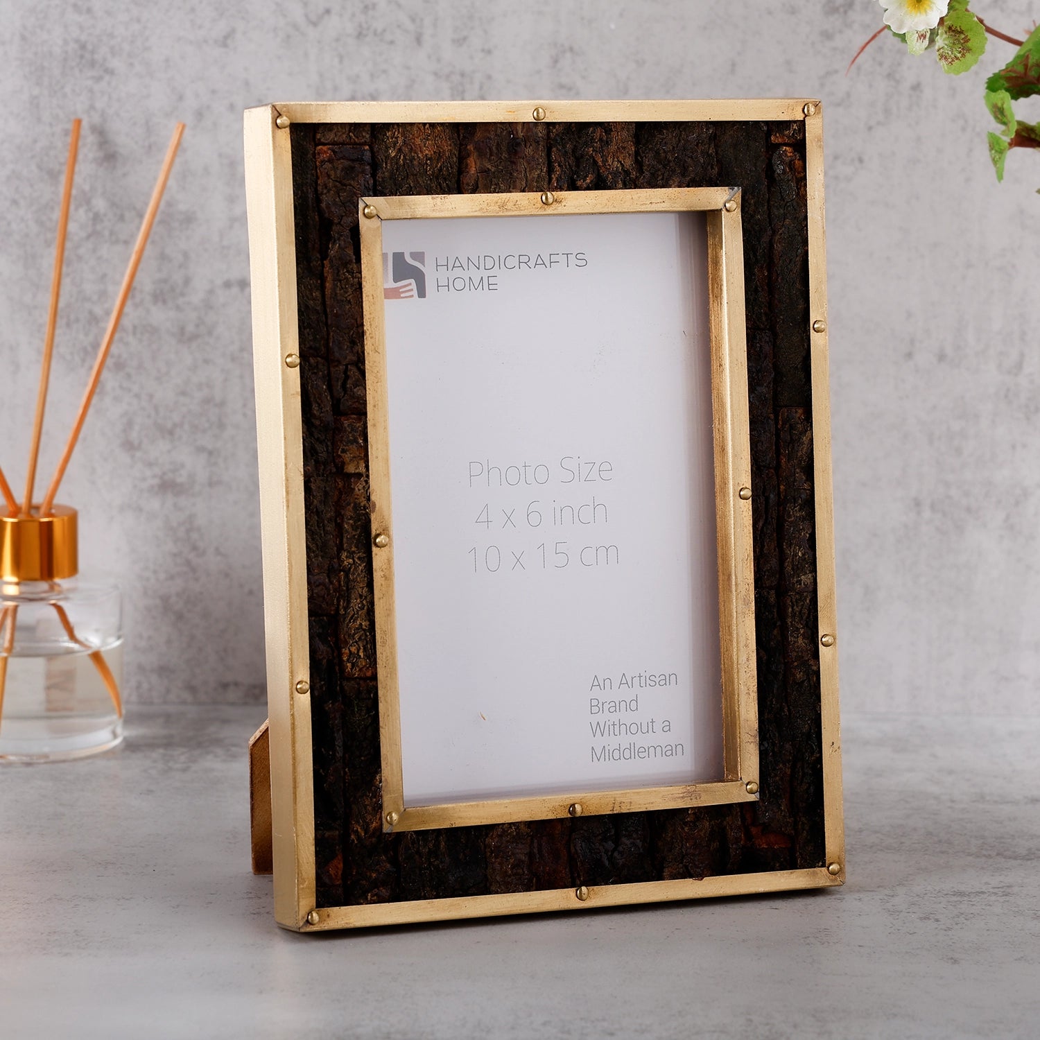 Picture Frame Blacksmith Bastion Collection Brass & Wood Inlay Brown & Gold – 4x6"