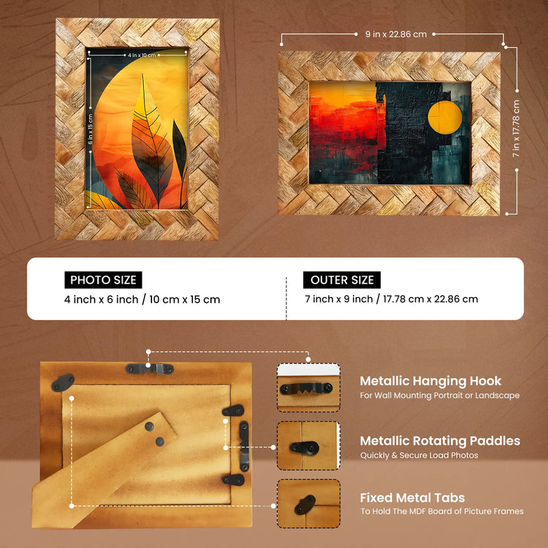 Size Chart for Picture Frame Cinnamon Plaits Pattern Collection Wood Inlay Brown – 4x6