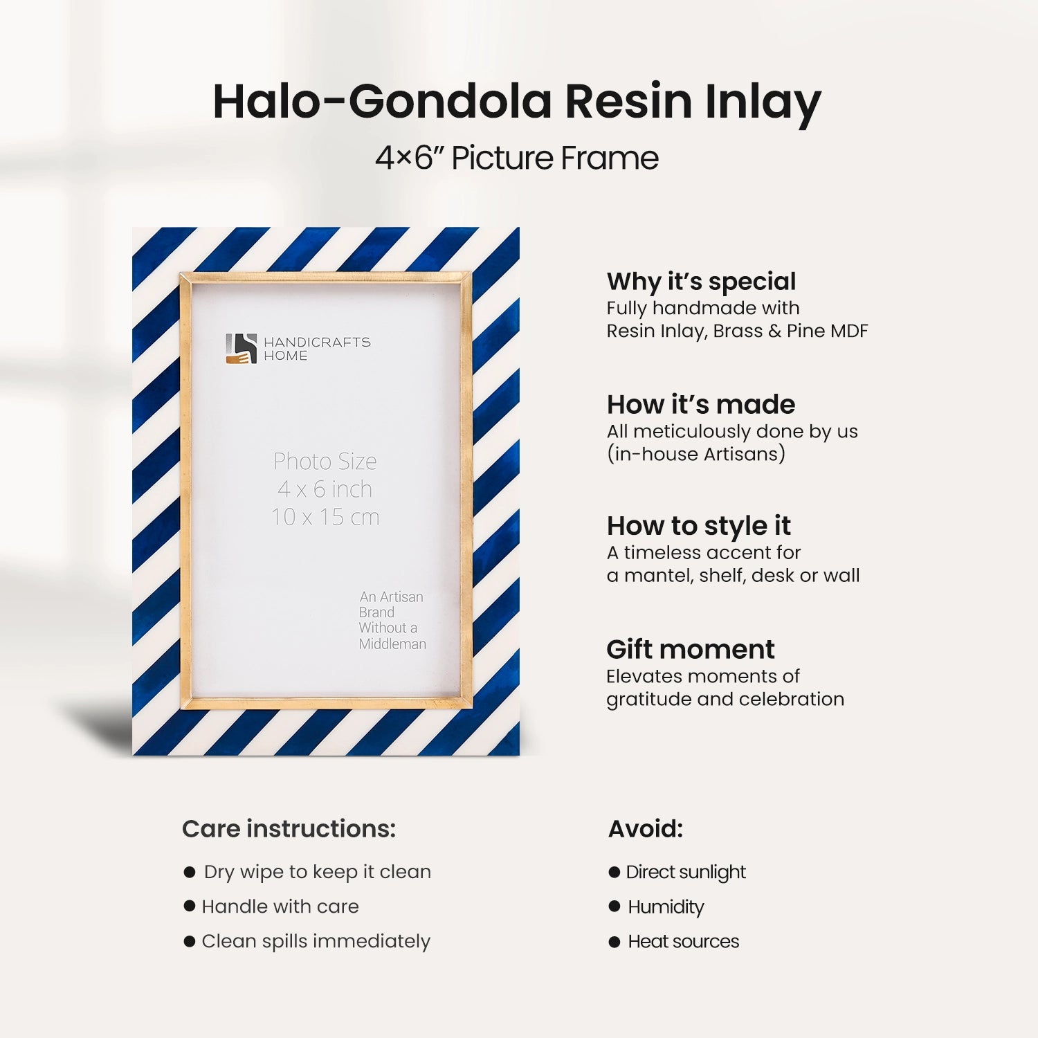 Picture Frame Halo Gondola Collection Resin Inlay & Brass Multi-Color – 4x6, 5x7 & 8x10"