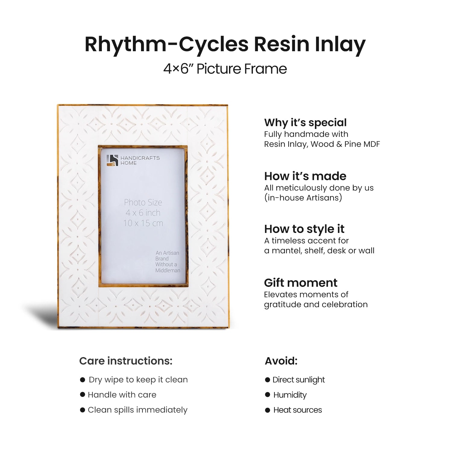 Rhythm Cycles Picture Frame White Resin Inlay 4x6 5x7 8x10