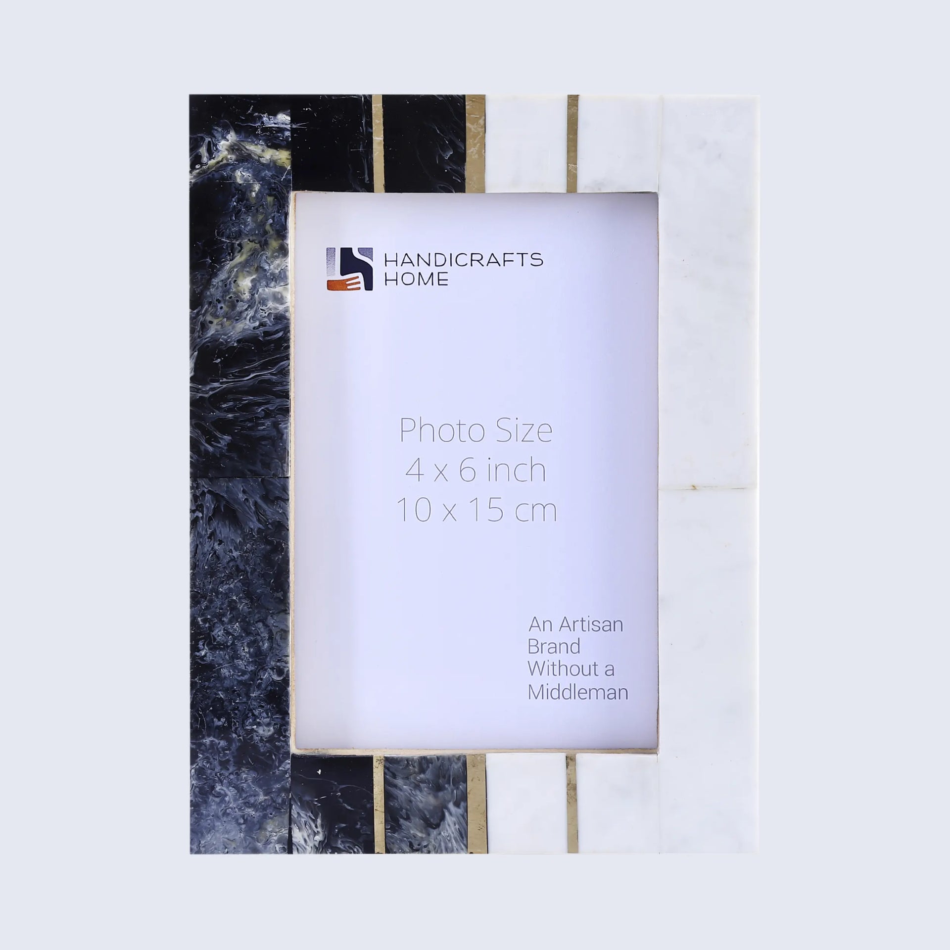 Black White Resin Brass Inlay Picture Frame Tabletop 4x6 5x7