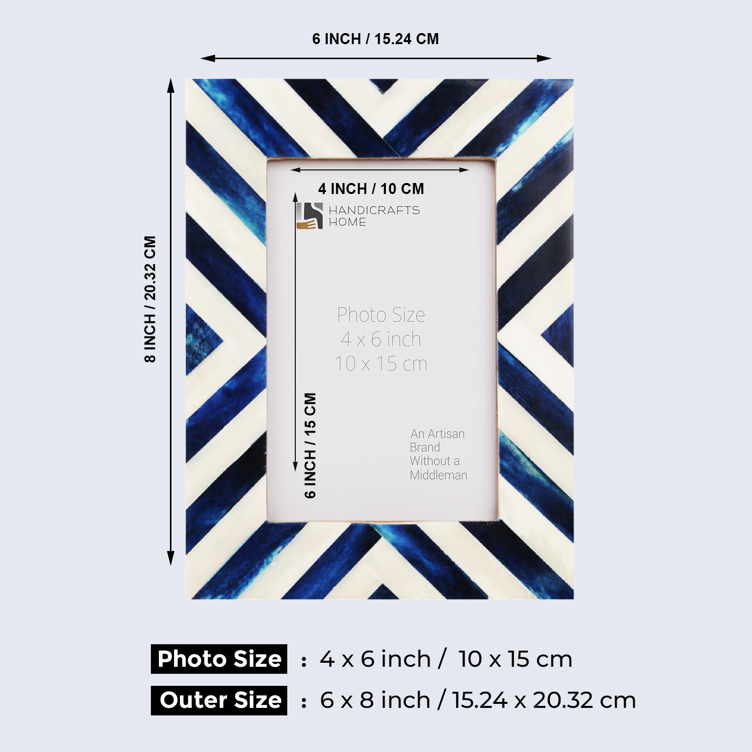 Blue White Chevron Bone Inlay Picture Frame 4x6, 1.25" Border Width