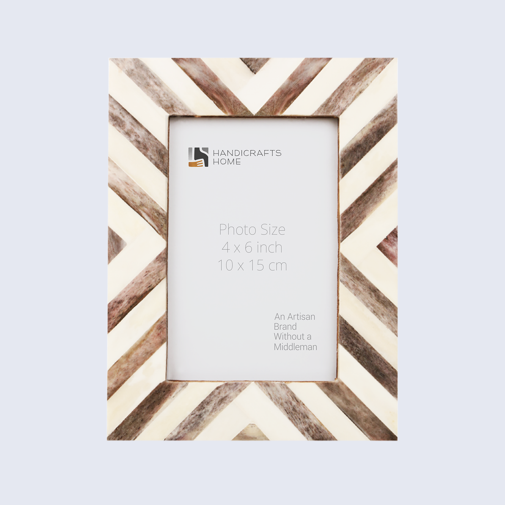 Brown White Chevron Bone Inlay Picture Frame 4x6, 1.25" Border Width